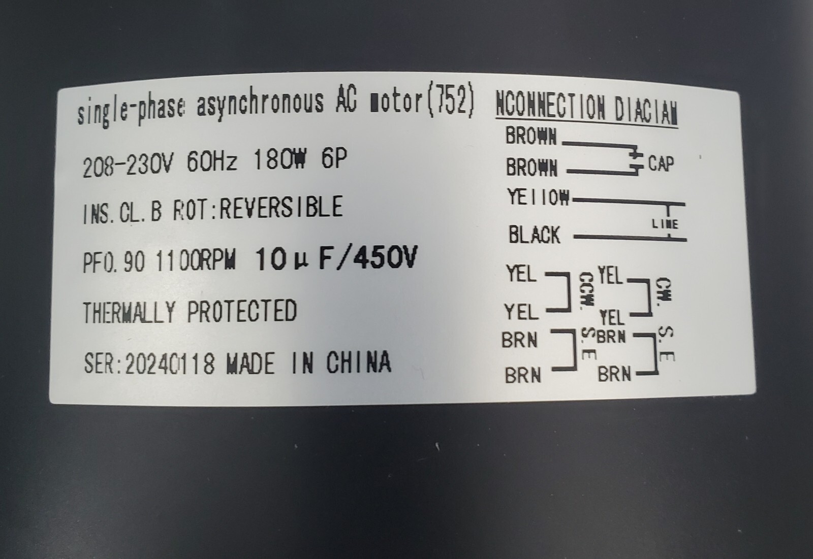 Condenser Fan Motor 5KCP39EGS070S 180 Watt 1100RPM 208-230V For GE3905 6DLL0