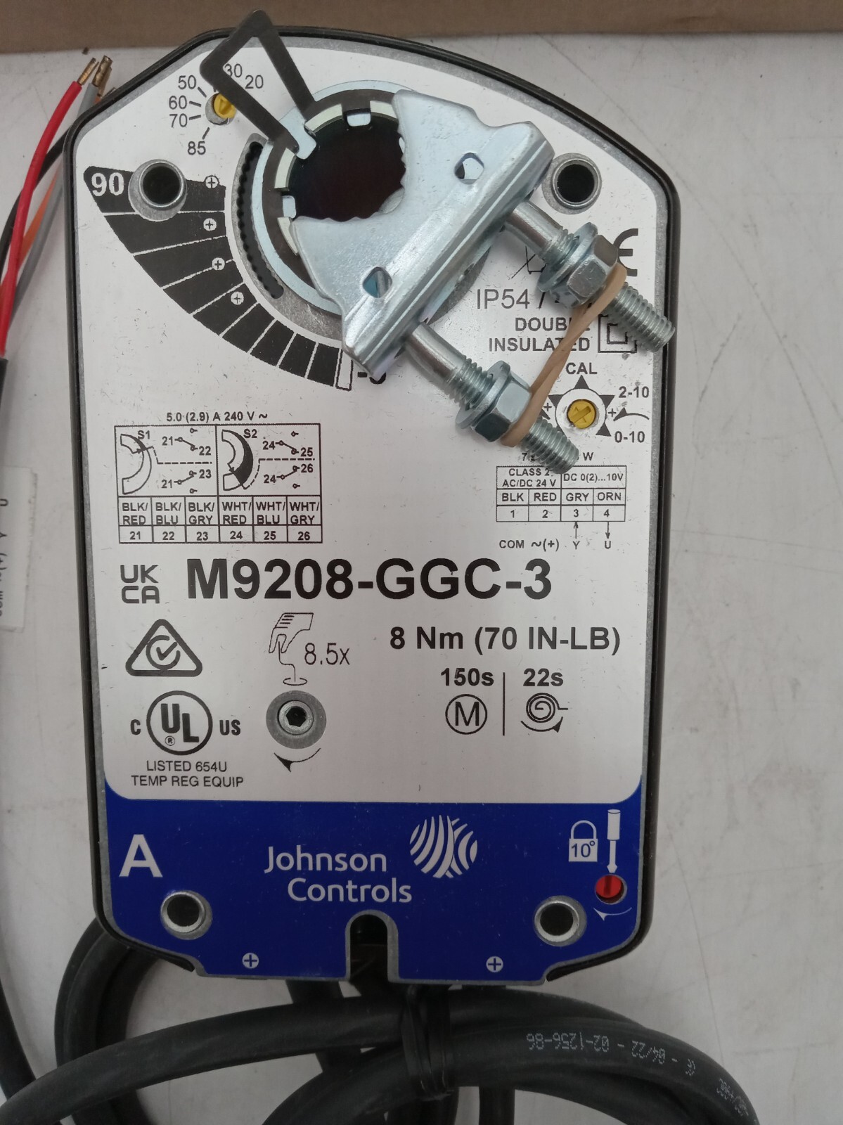 JOHNSON CONTROLS M9208-GGC-3 Electric Actuator,70 in.-lb.-40 to 140