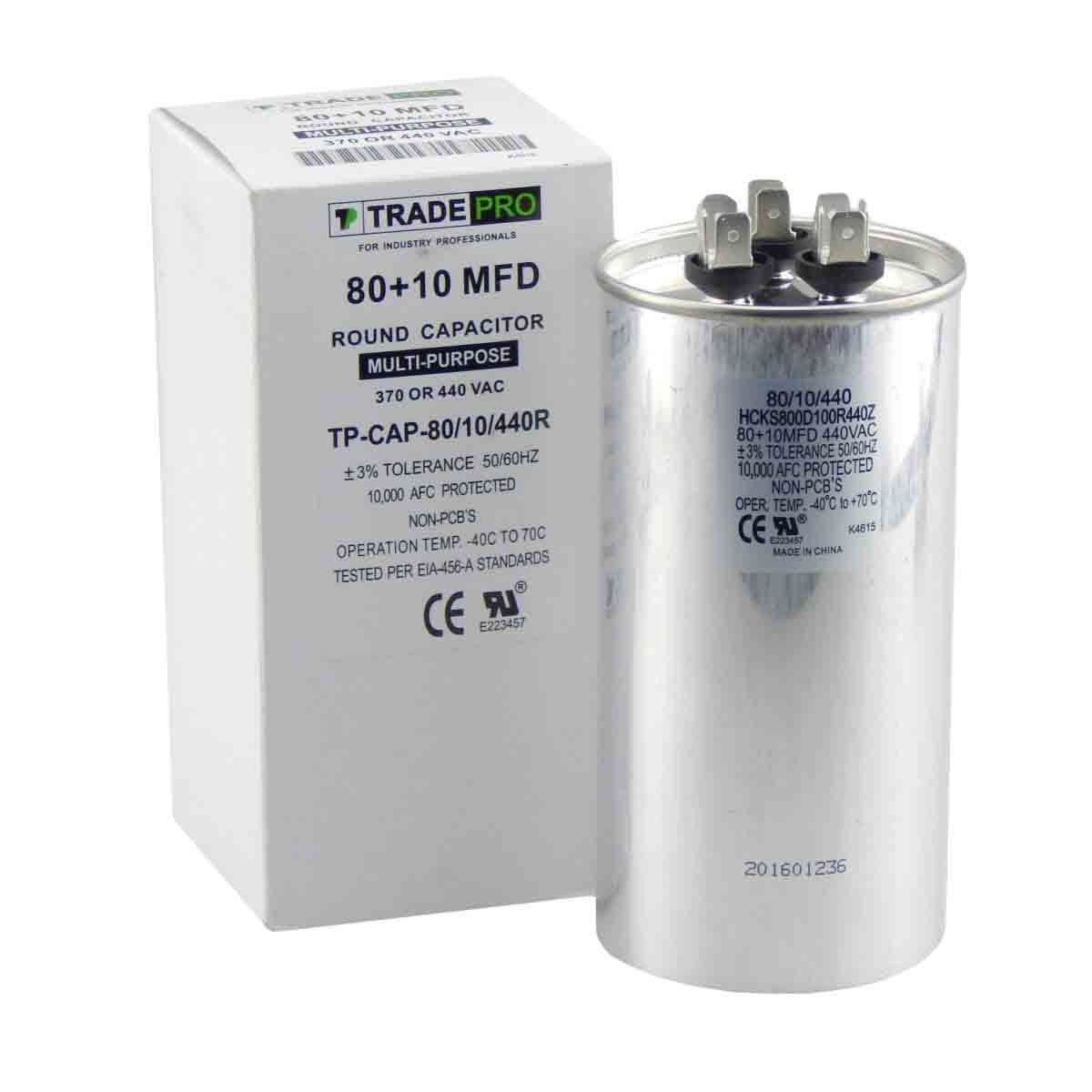 80+10 MFD 440 Volt Round Run Capacitor – TRADEPRO – TP-CAP-80/10/440R HVACR