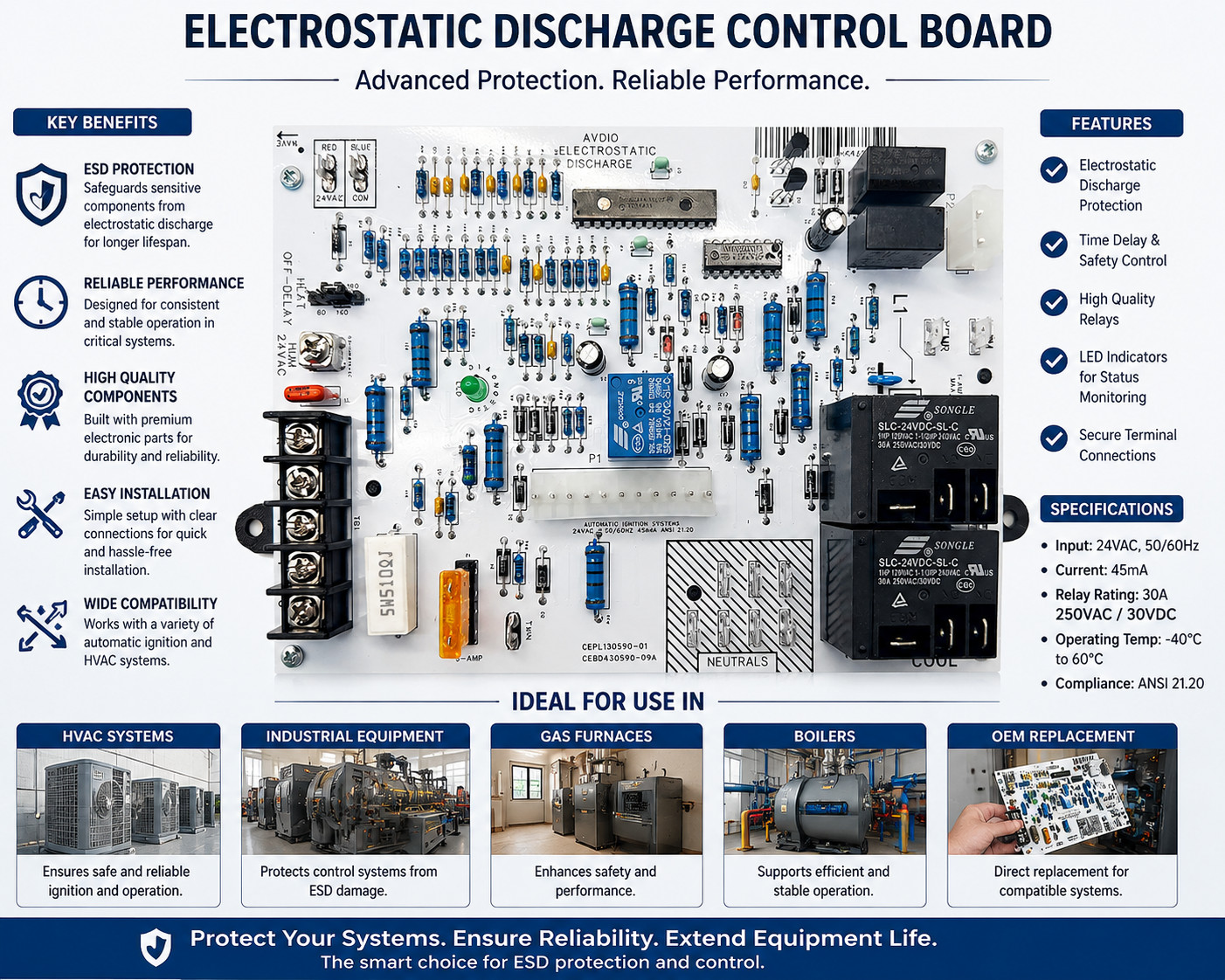 HK42FZ018 Furnace Control Board Replacement for Carrier Bryant Payne CEPL130590-