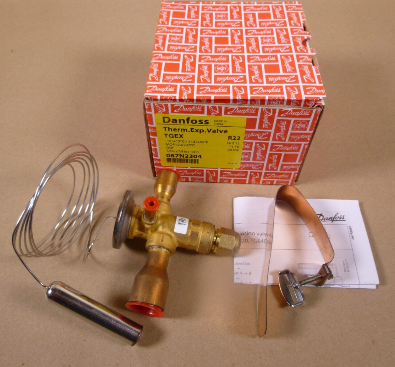 Danfoss TGEX Thermostatic Expansion Valve 11TR 38KW 5/8×7/8×1/4″ , 067N2304