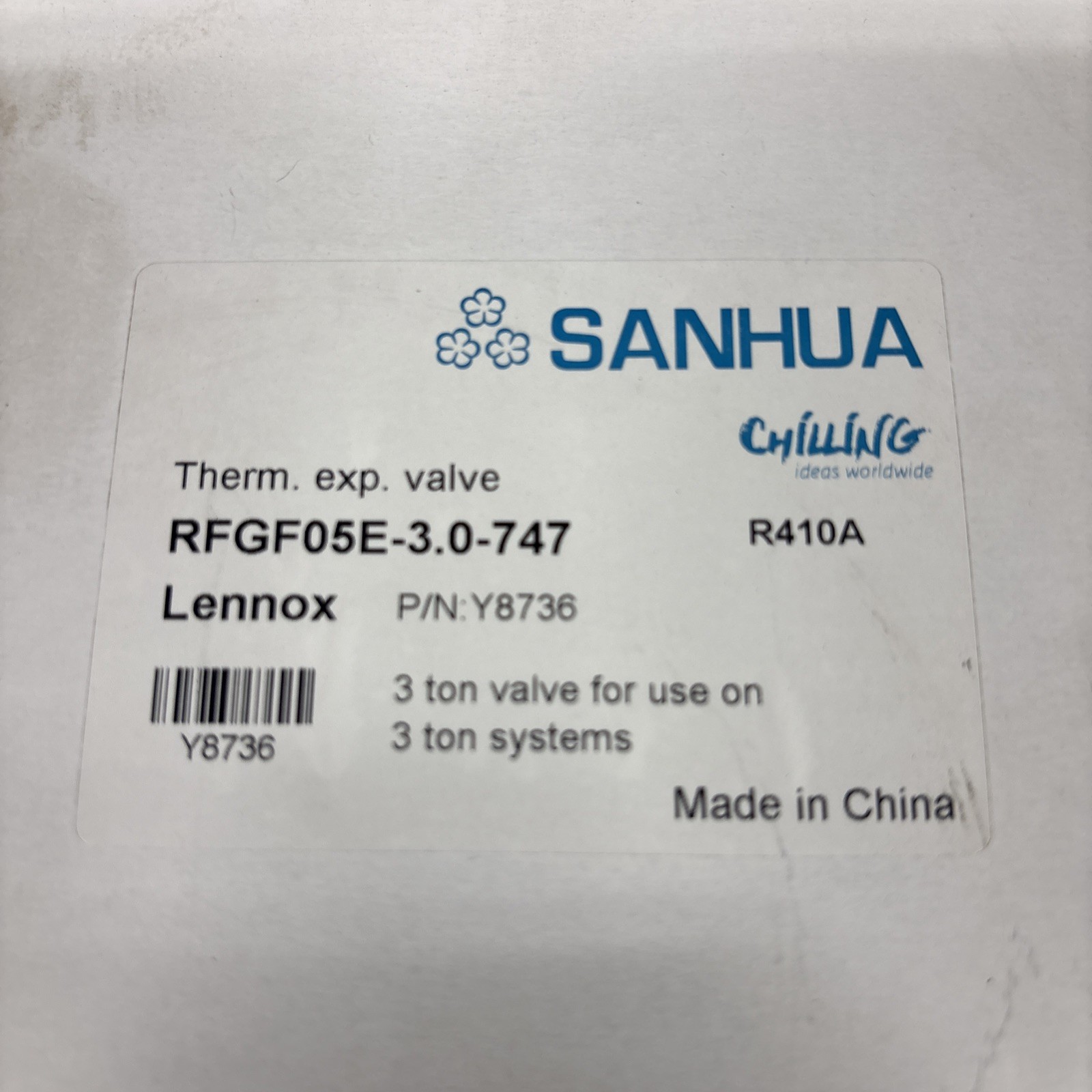 Sanhua RFGF05E-3.0-747 TXV 3 Ton R-410A Expansion Valve Lennox Y8736 12J19 NIB