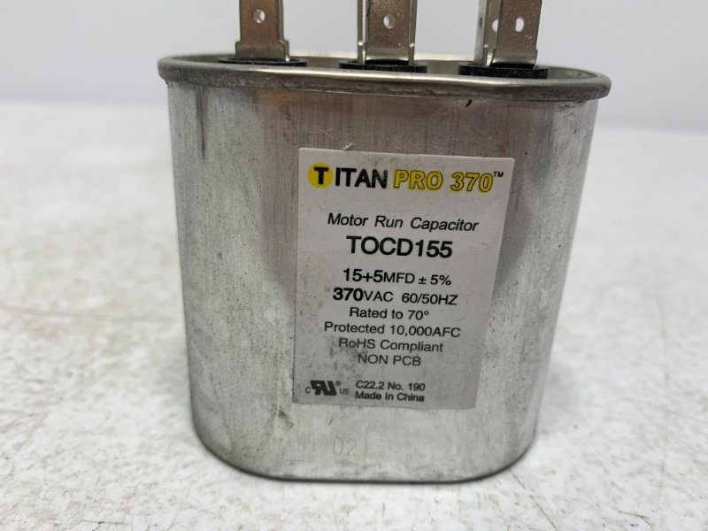 Titan Pro TOCD155 Motor Run Capacitor 15/5 MFD 370VAC Oval