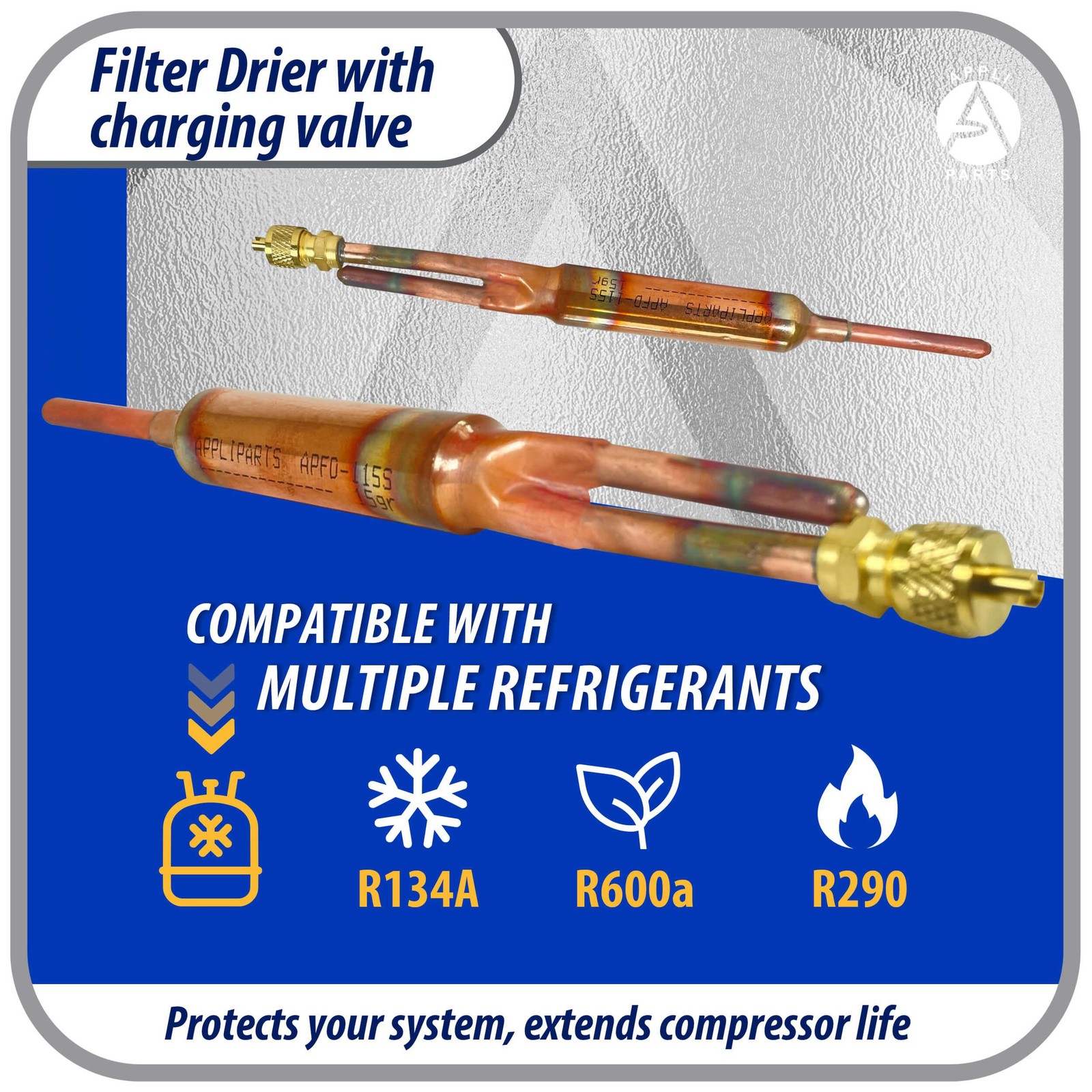 Appli Parts APFD-115S Copper Liquid line filter dryer with Charging Service Valv
