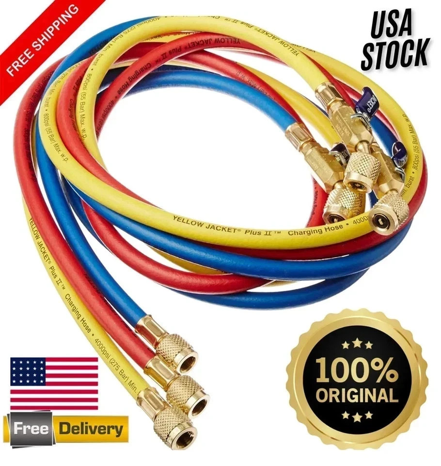 Yellow Jacket 29986 Plus II 1/4″ Hose with Compact Ball Valve, 72″