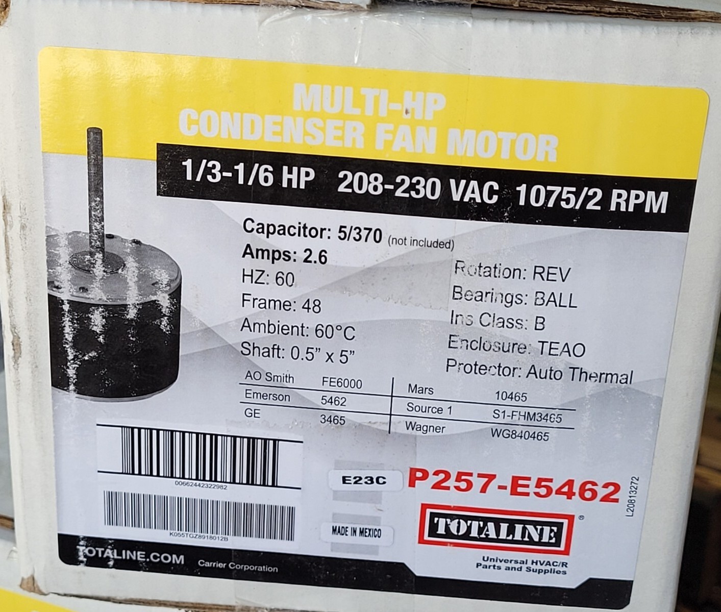 Totaline P257-E5462 PSC Condenser Fan Motor 1/3 HP 208/230V