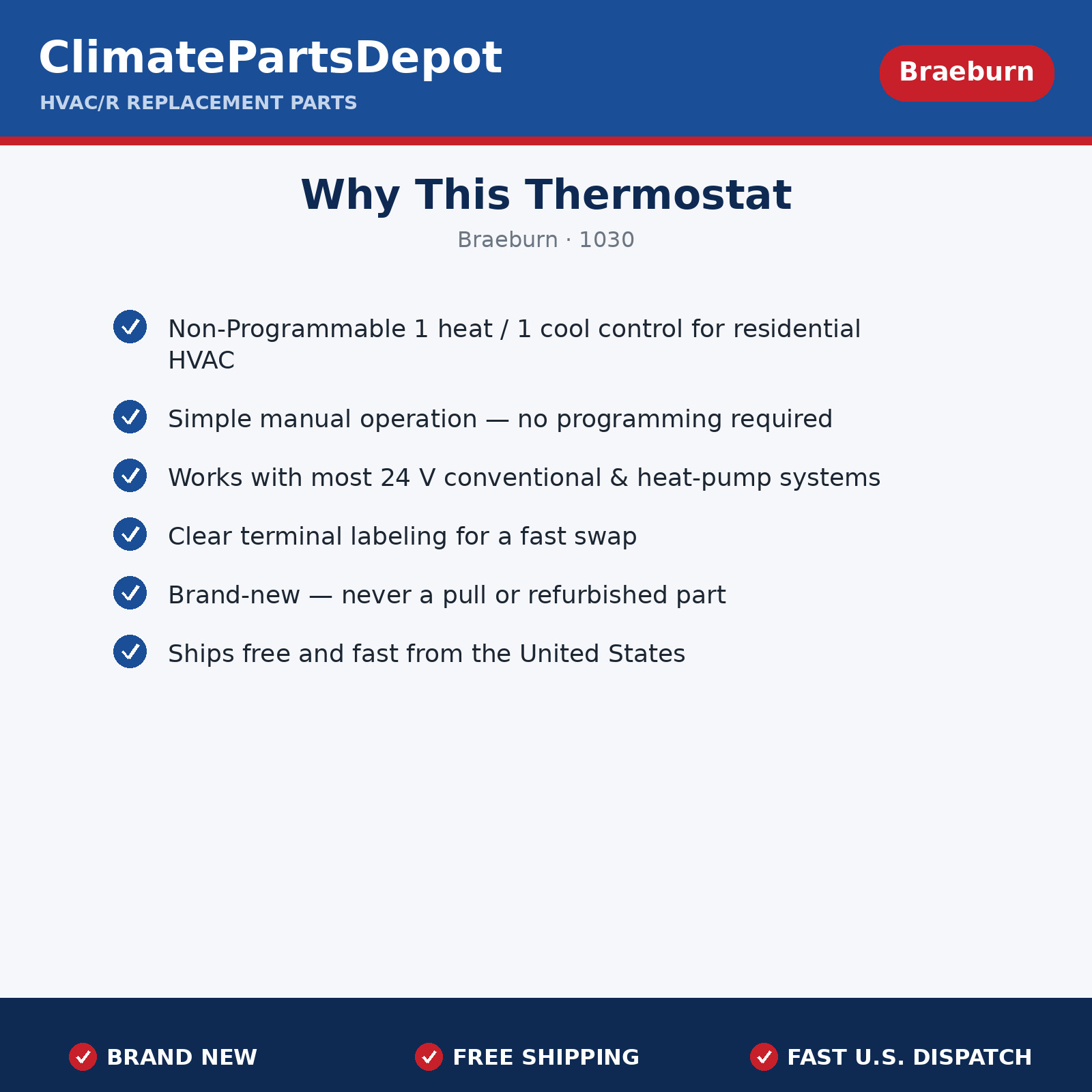 Non-Programmable Thermostat 1 Heat 1 Cool – Manual HVAC Value Series FREE SHIP