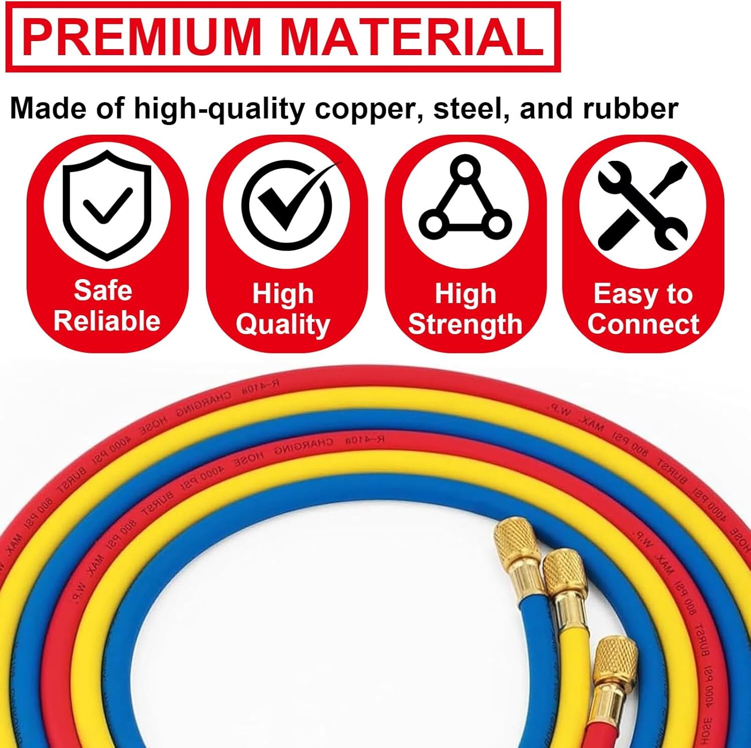 3Pack 29986 Plus II 1/4″ Red Blue Yellow Charging Hose Compact Ball Valve 72″