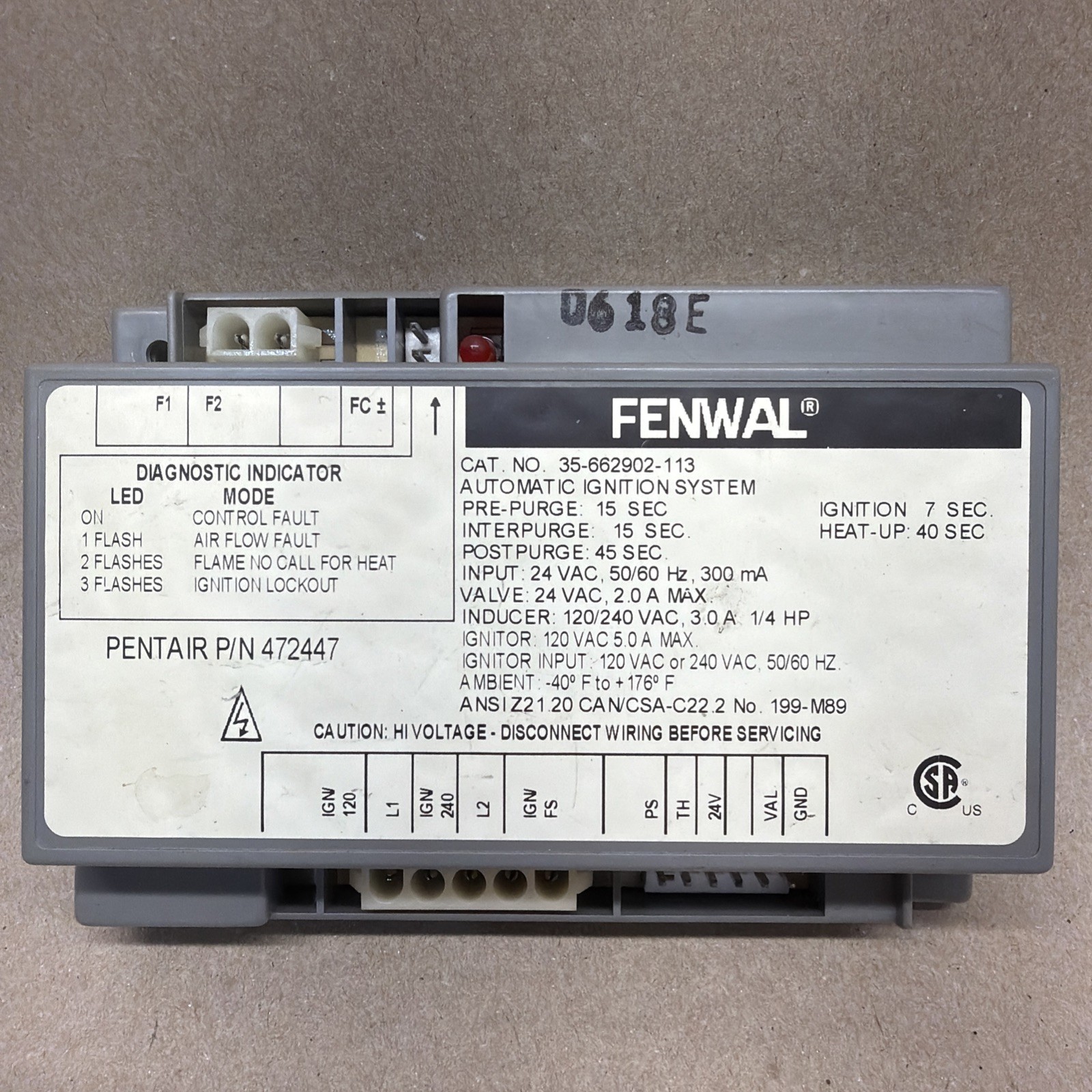 Fenwal 35-662902-113 Automatic Ignition Control System, PENTAIR 472447