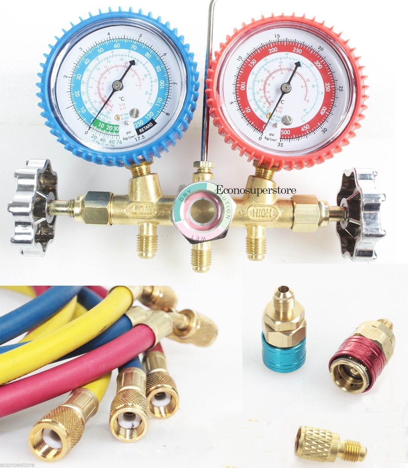 A/C Manifold Dual Gauge Set R134A R12 R22 R502 ACME HVAC AC Auto 5FT Hose
