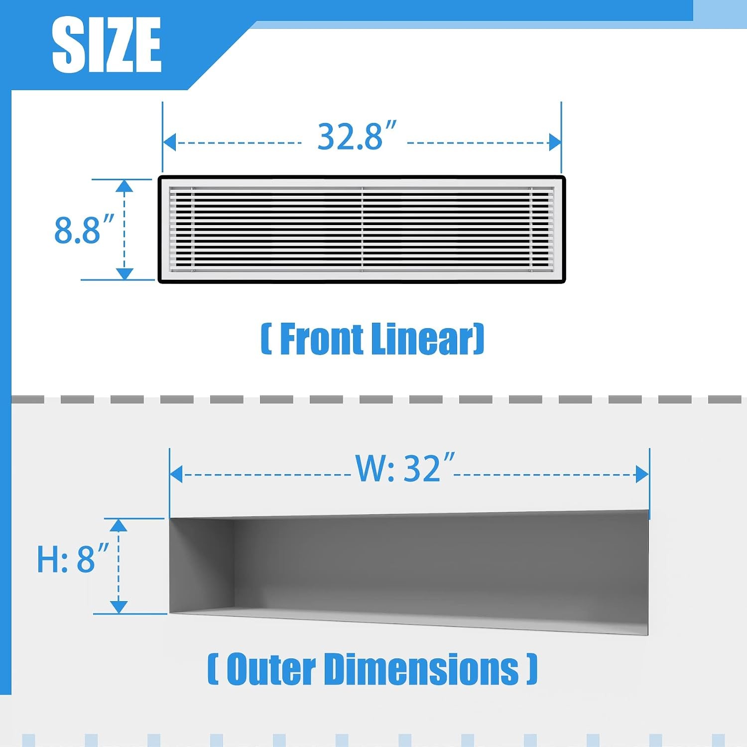 White 32″x8″ Linear Bar Air Vent Grille HVAC Register for Ceiling Wall Floor