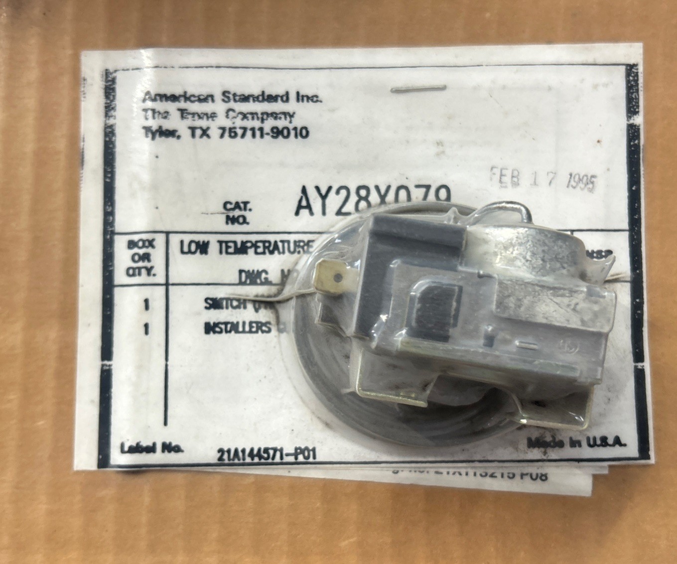 Trane American Standard AY28X079 Low Temp Cooling Defrost Control Kit FREE SHIP