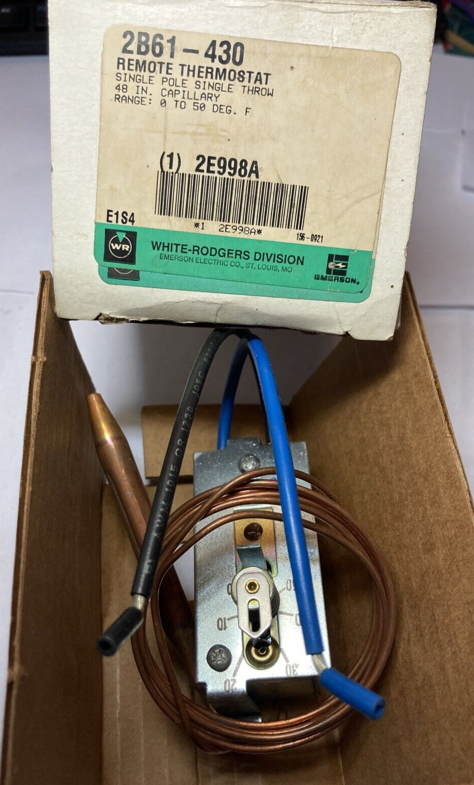 WHITE RODGERS 2B61-430 COMMERCIAL REMOTE THERMOSTAT- 0-50 DEG. F- 40″ CAPILLARY