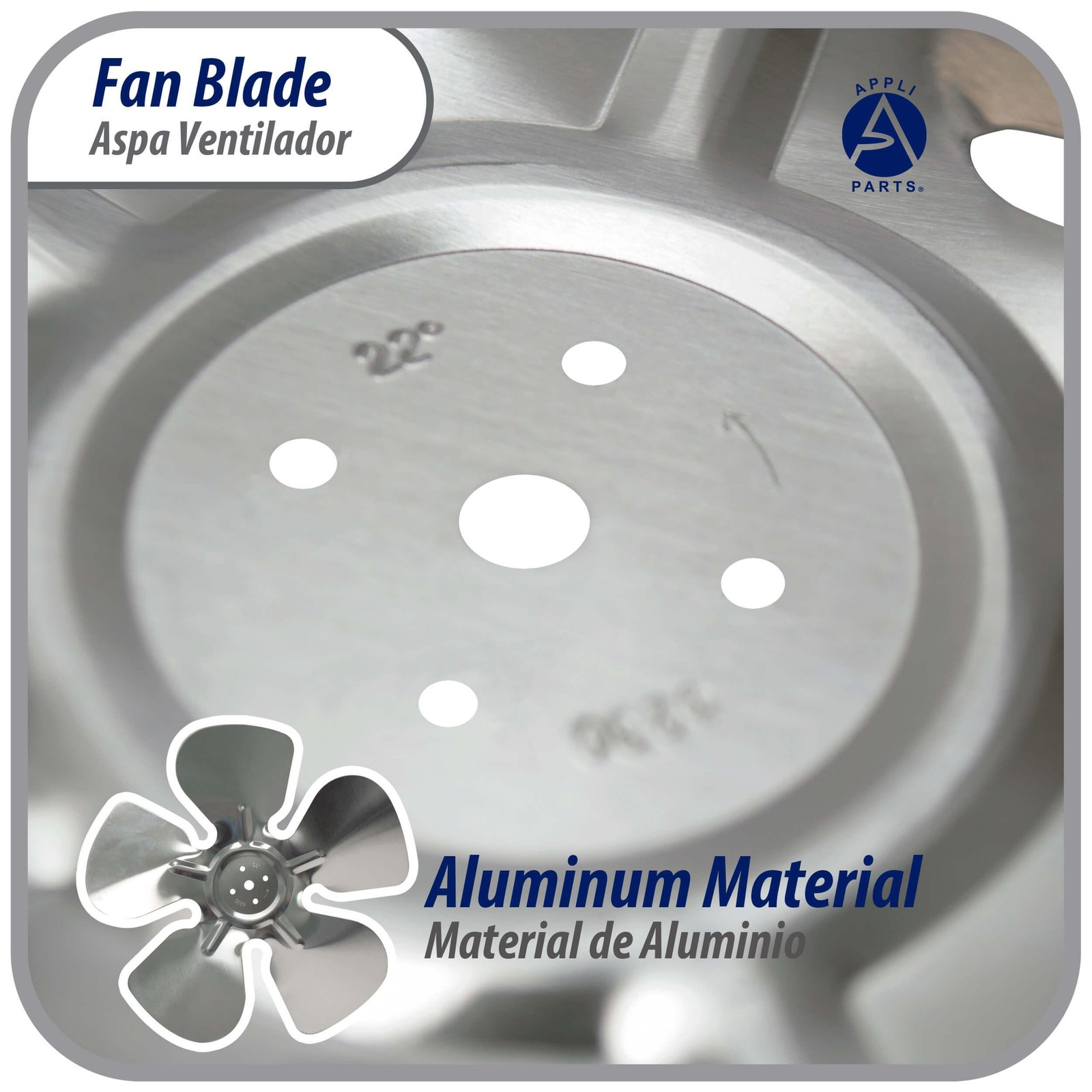 Appli Parts APFB-A12CCW Aluminum Fan Blade 12 in, 300 mm, CCW, 22 degrees, huble