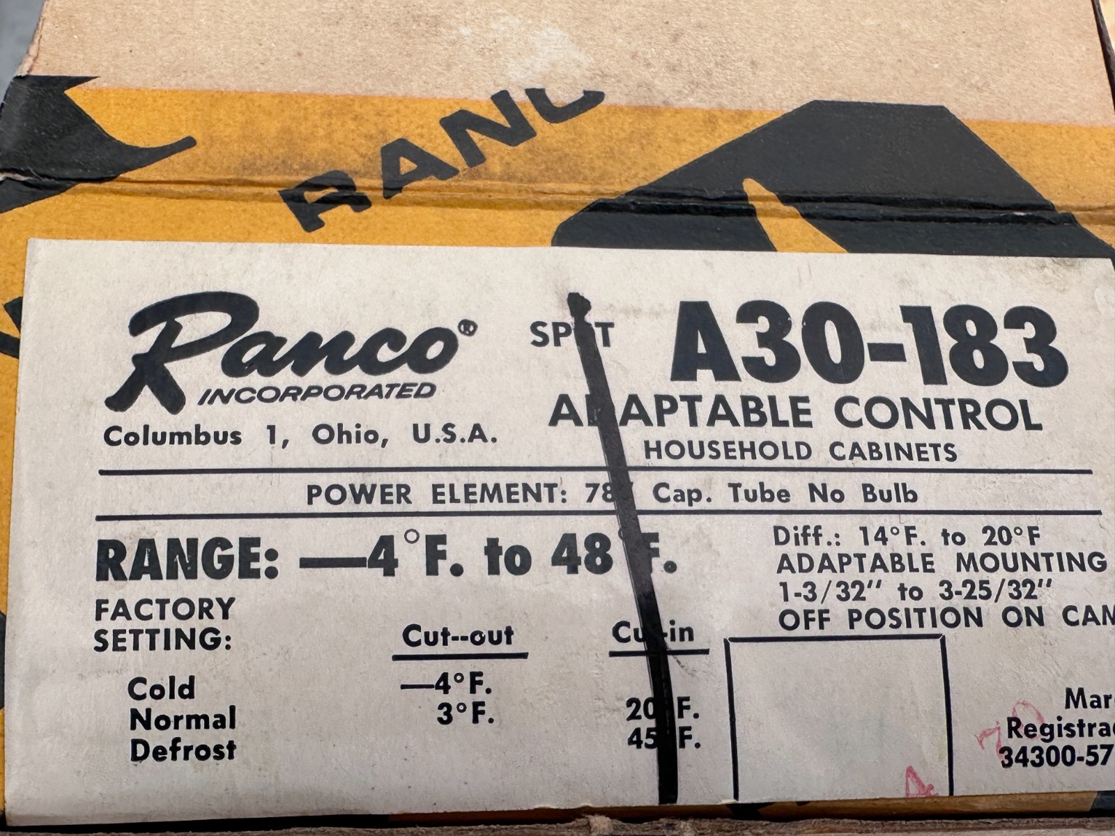 Ranco A30-183 Adaptable Control