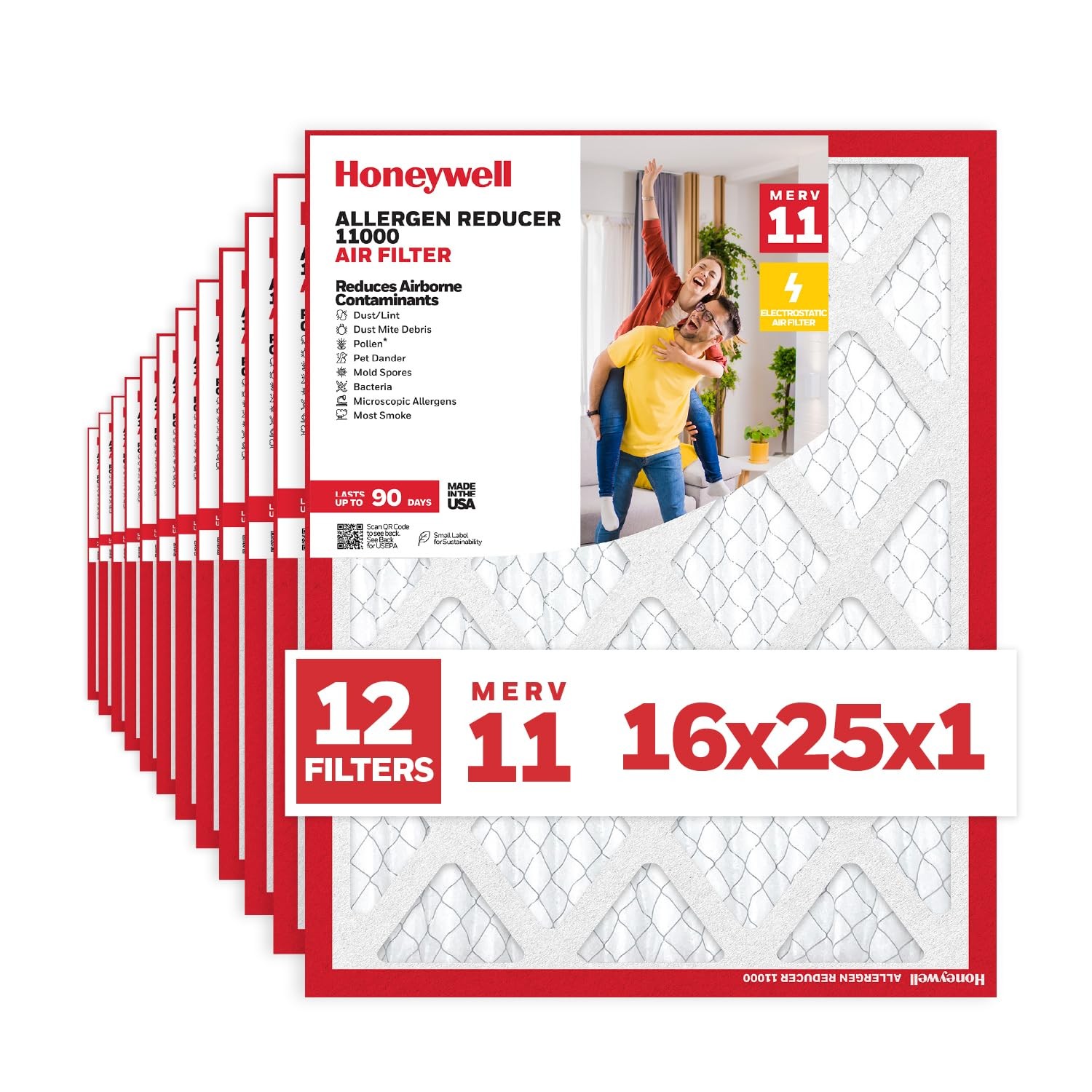 Honeywell 16x25x1 MERV 11 Allergen Reducer 11000 (12 Pack), White