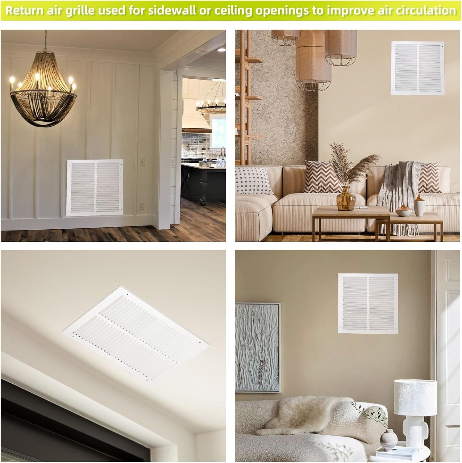White Return Air Grille for 24″W x 12″H Duct Opening Steel Vent Cover