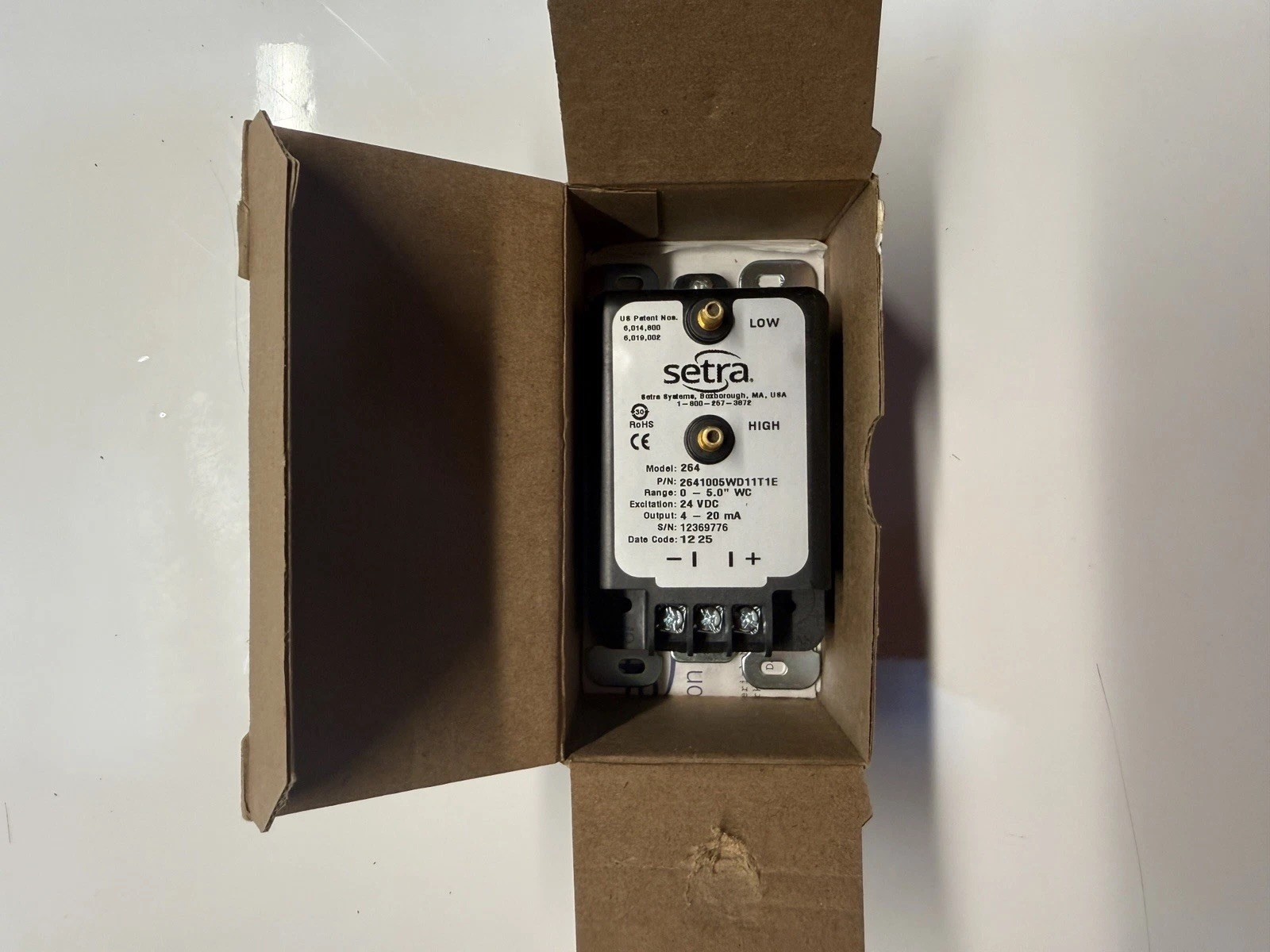 Setra 2641005WD11T1E Model 264 Diff Transducer 0-5.0″ WC NEW Cal Cert 2025