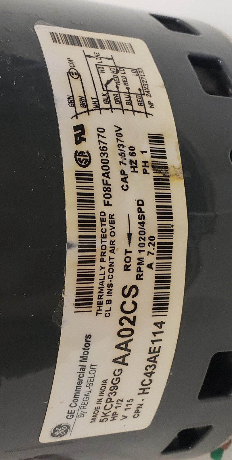 N8MPN075B12B2 5KCP39GGAA02CS HC43AE114 OEM 1/2 HP blower motor of ICP Furnace