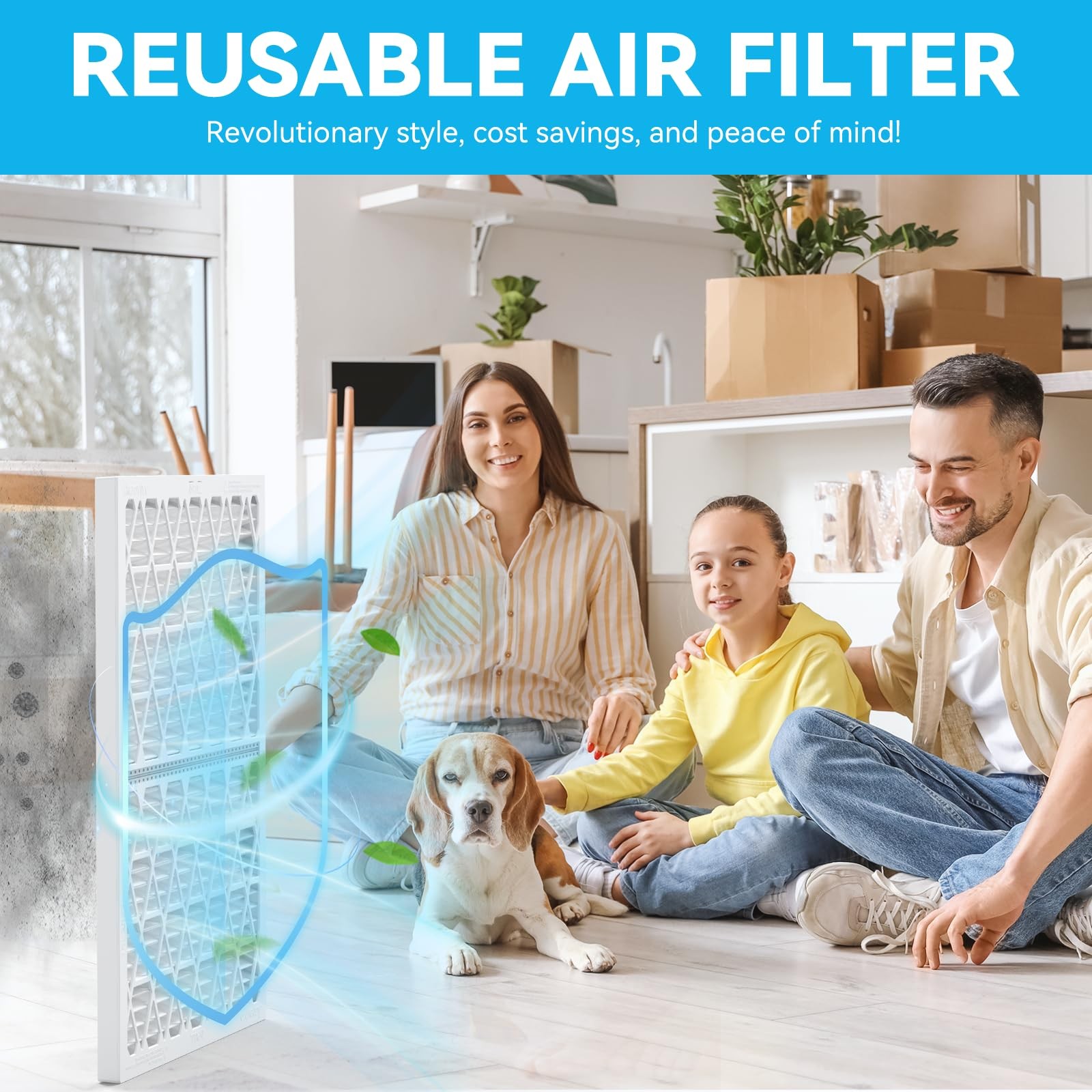 Stafilter 16x25x1 Air Filter MERV 8, 1 Foldable Frame + 6 16x25x1, White