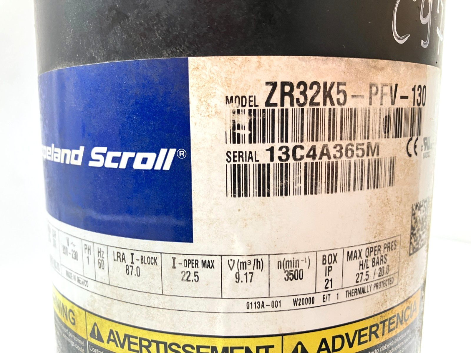 Copeland 2.5 Ton Scroll A/C Condenser Compressor ZR32K5-PFV-130 R-22 used #C97