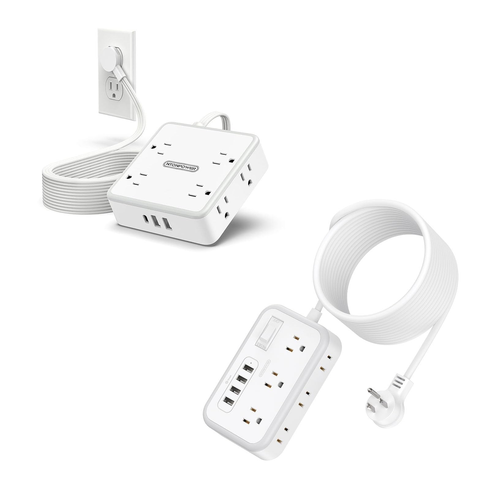 Two 25 FT 11-in-1 & 10-in-1 Extension Cord, 8 AC Outlet with 3 USB & 6 AC Out…