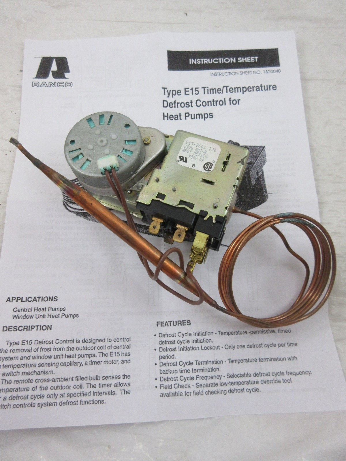 RANCO E15-2601-270 E15-2601 HEAT PUMP DE-ICE TEMP AND TIMER CONTROL 240V
