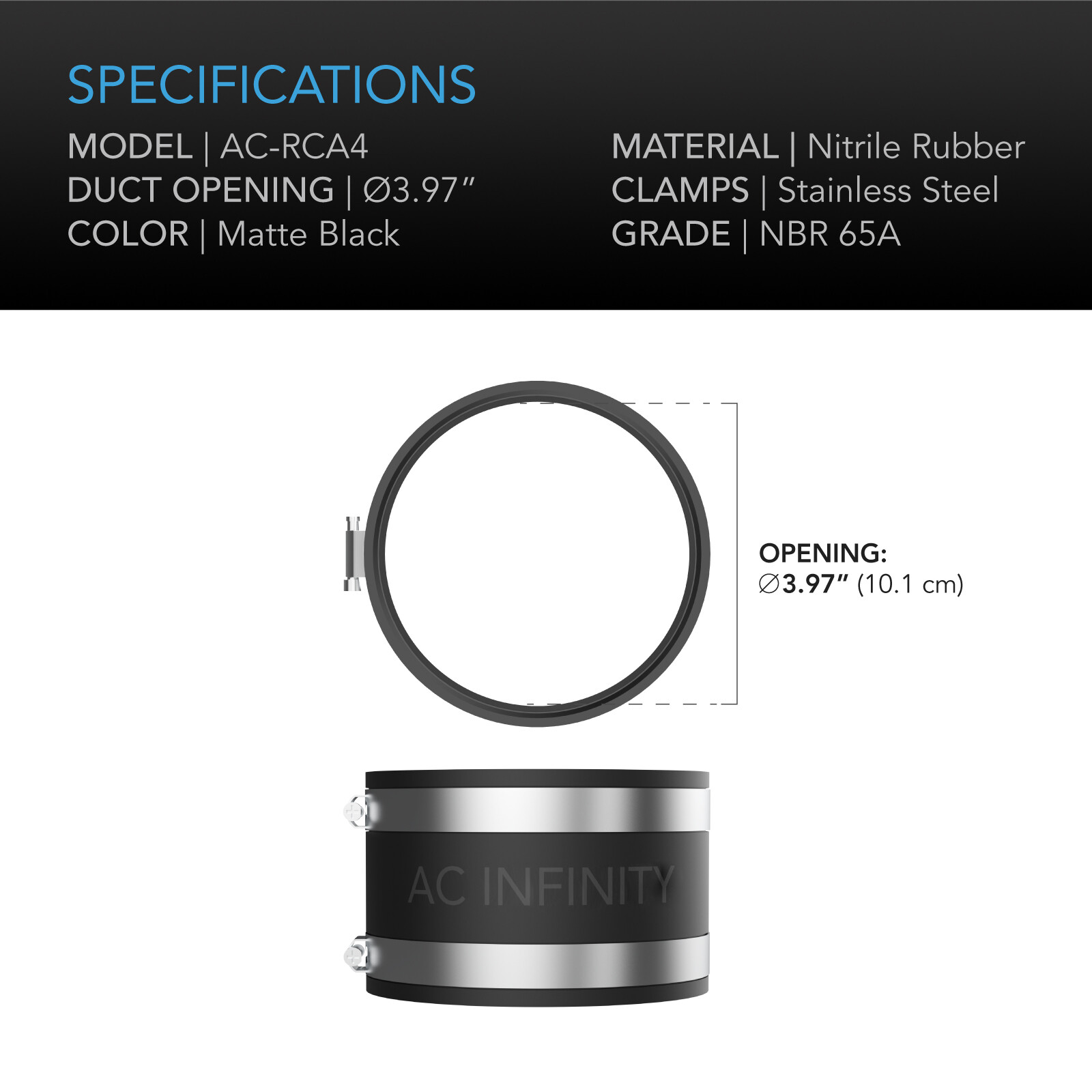 Noise Reduction Clamp, 4-Inch Rubber Duct Coupler with Stainless Steel Clamps