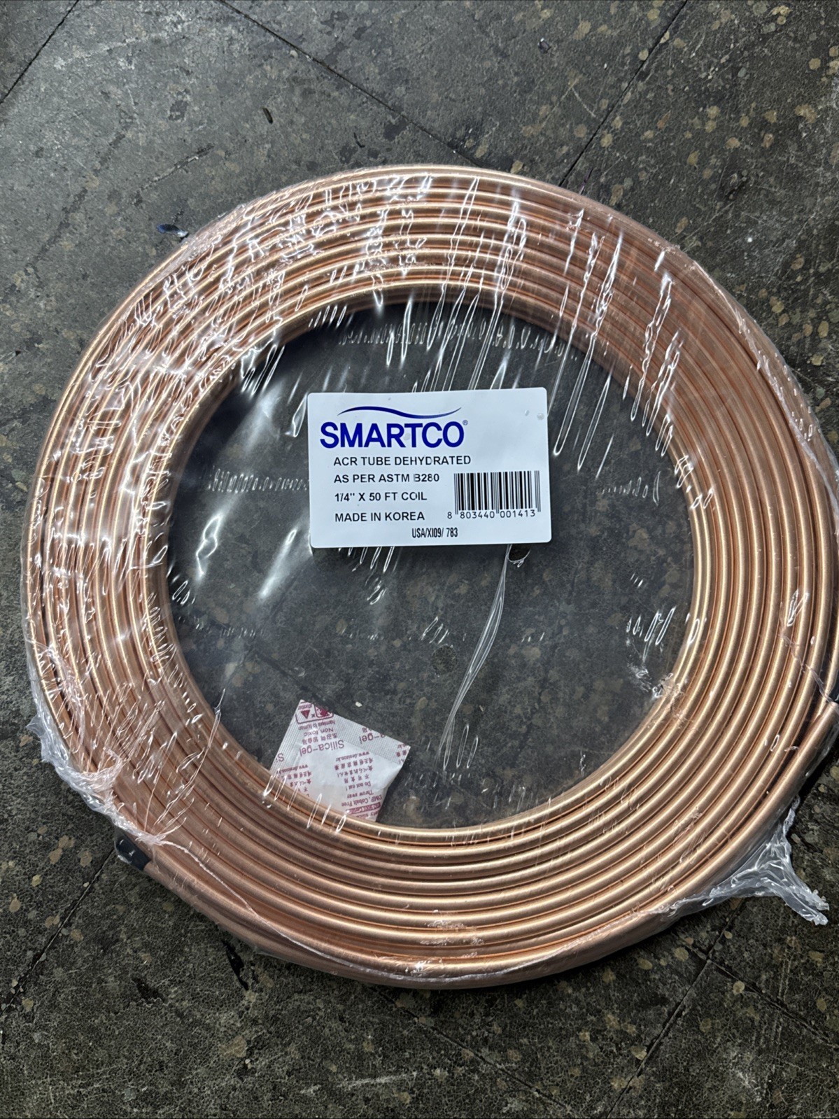 SMARTCO ACR FlEXIBLE COPPER TUBE PIPE DEHYDRATED pER ASTM B280 1/4” X 50 FT COIL