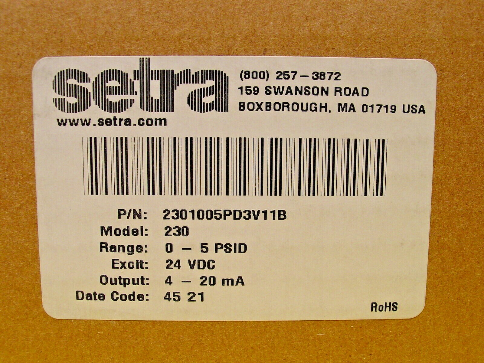 Setra 2301005PD3V11B Wet-Wet Differential Pressure Transducer; 230 Series