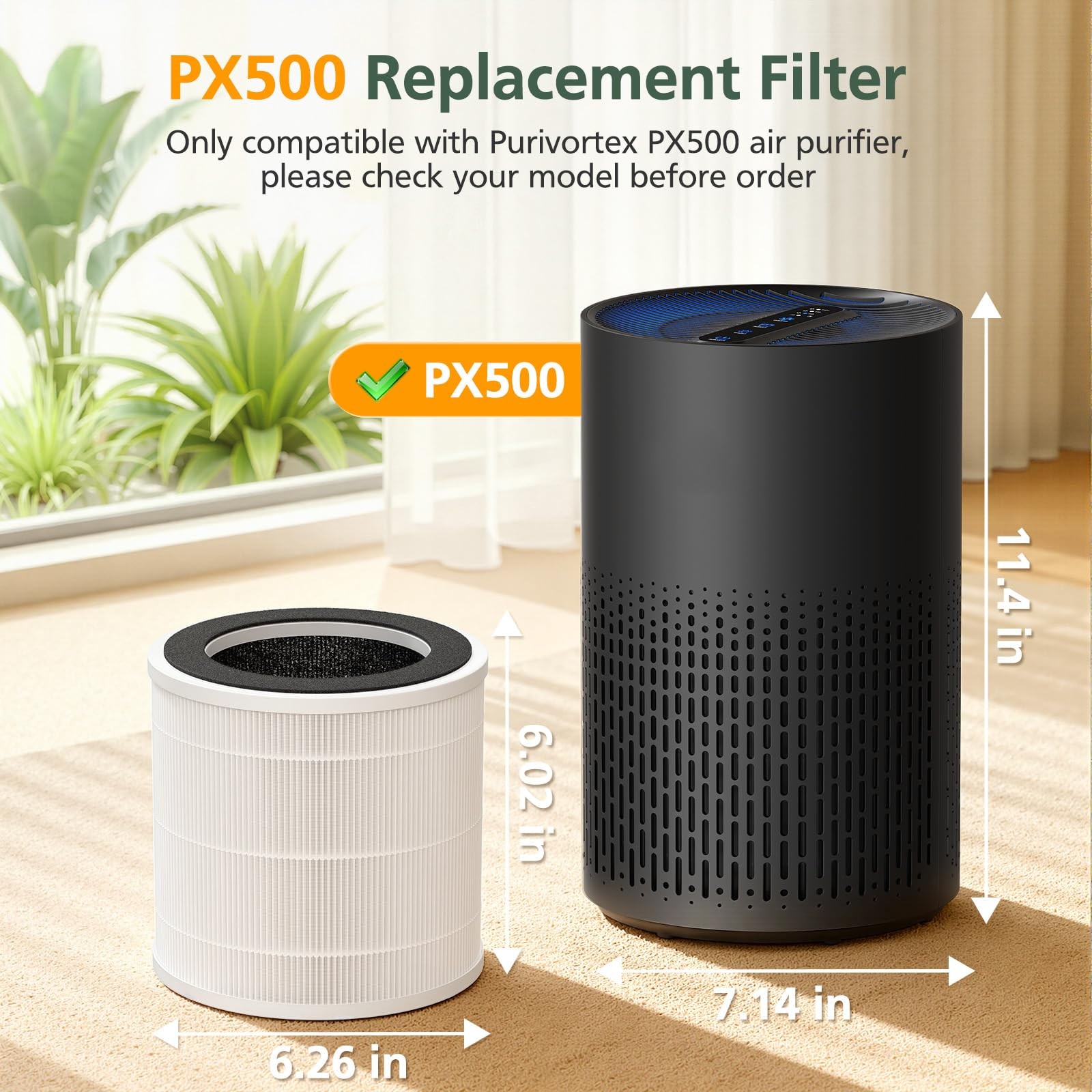 2 Pack PX500 Air Purifiers Replacement 6.26”L x 6.26”W x 6.02”Th, White