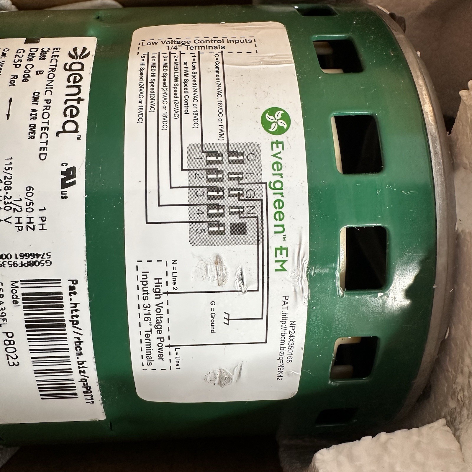 Regal Evergreen ECM Motor 6205X for Carrier HD44AE156 Genteq X13 ECM 1/2 HP