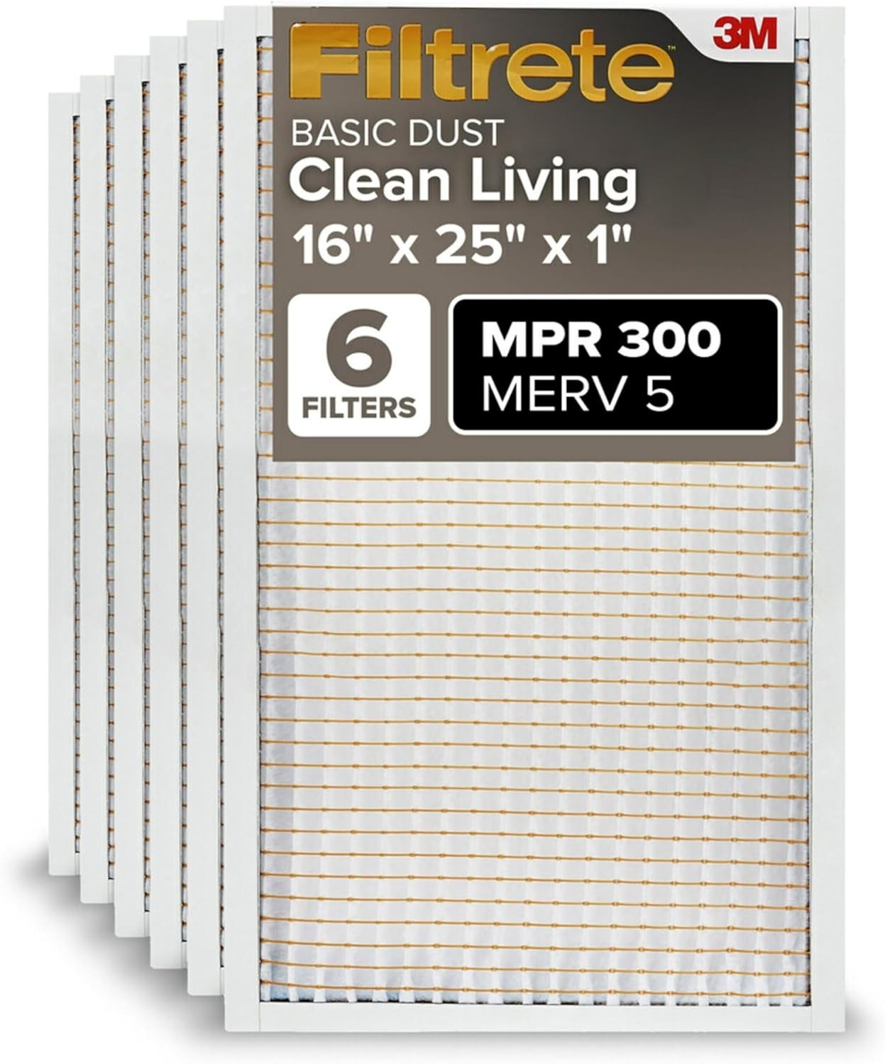 Filtrete 16x25x1 AC Furnace Air Filter, MERV 5, MPR 300, 16x25x1, White