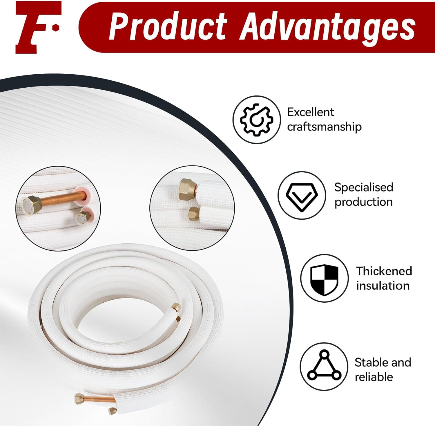 50FT Insulated Copper Hose for Mini Split AC – 1/4 & 3/8 Inch Extension Kit