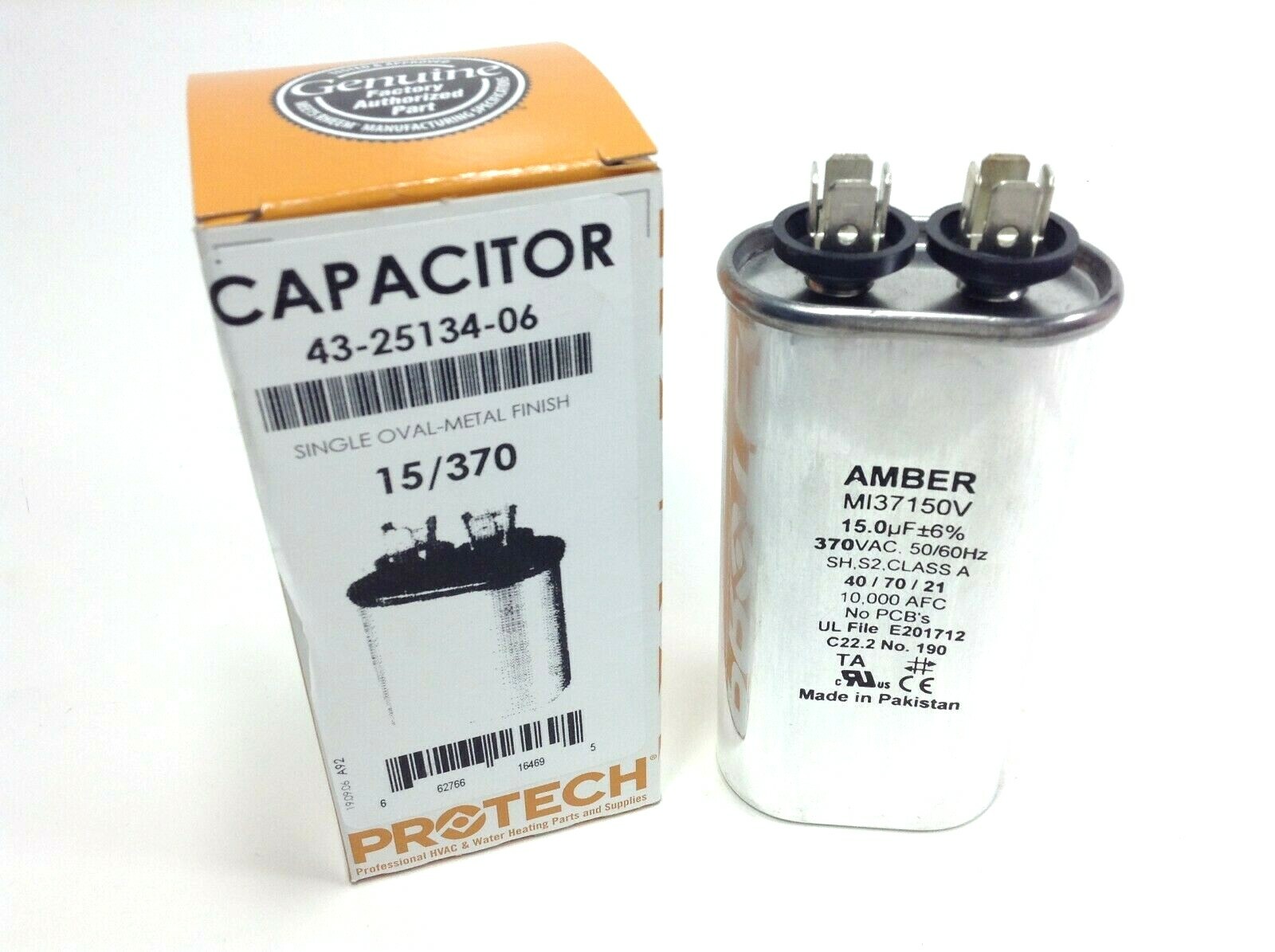 15 MFD 370 Volt Oval Run Capacitor – ProTech 43-25134-06 Rheem Ruud HVAC NEW