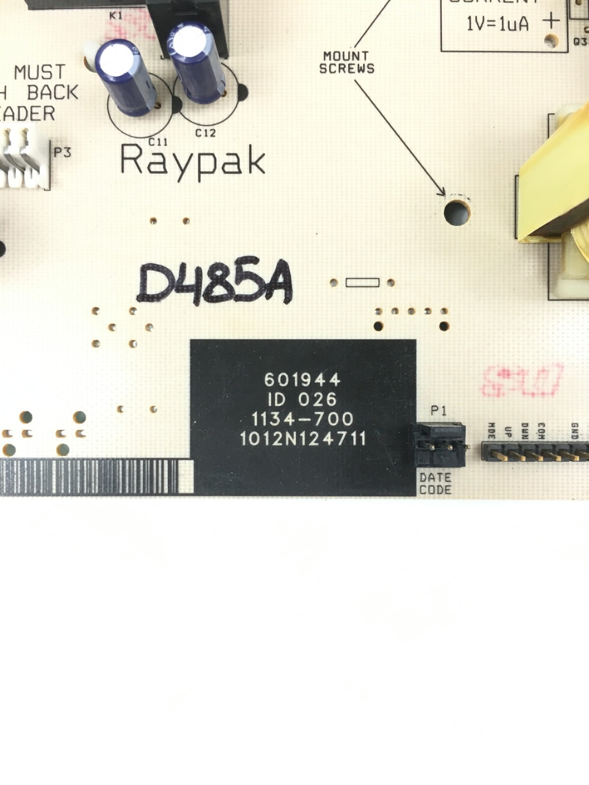 Raypak 601944 Pool/Spa Heater PCB Control Circuit Board 1134-700 refurbish D485A