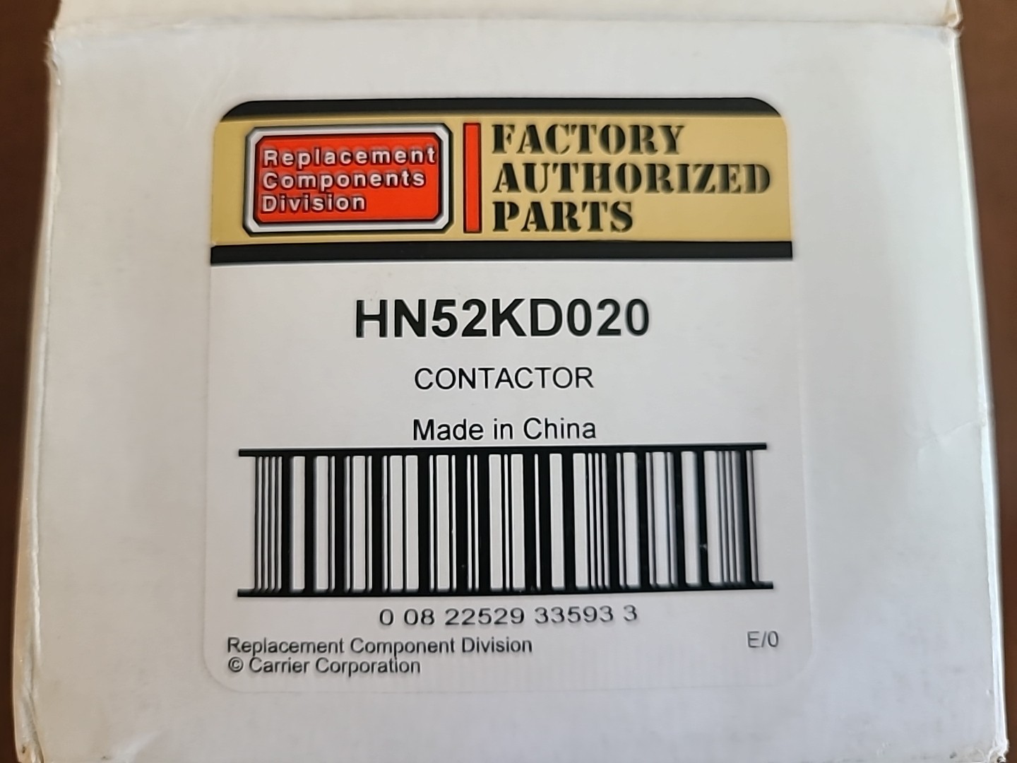 Carrier Factory Authorized Parts HN52KD020 Contactor