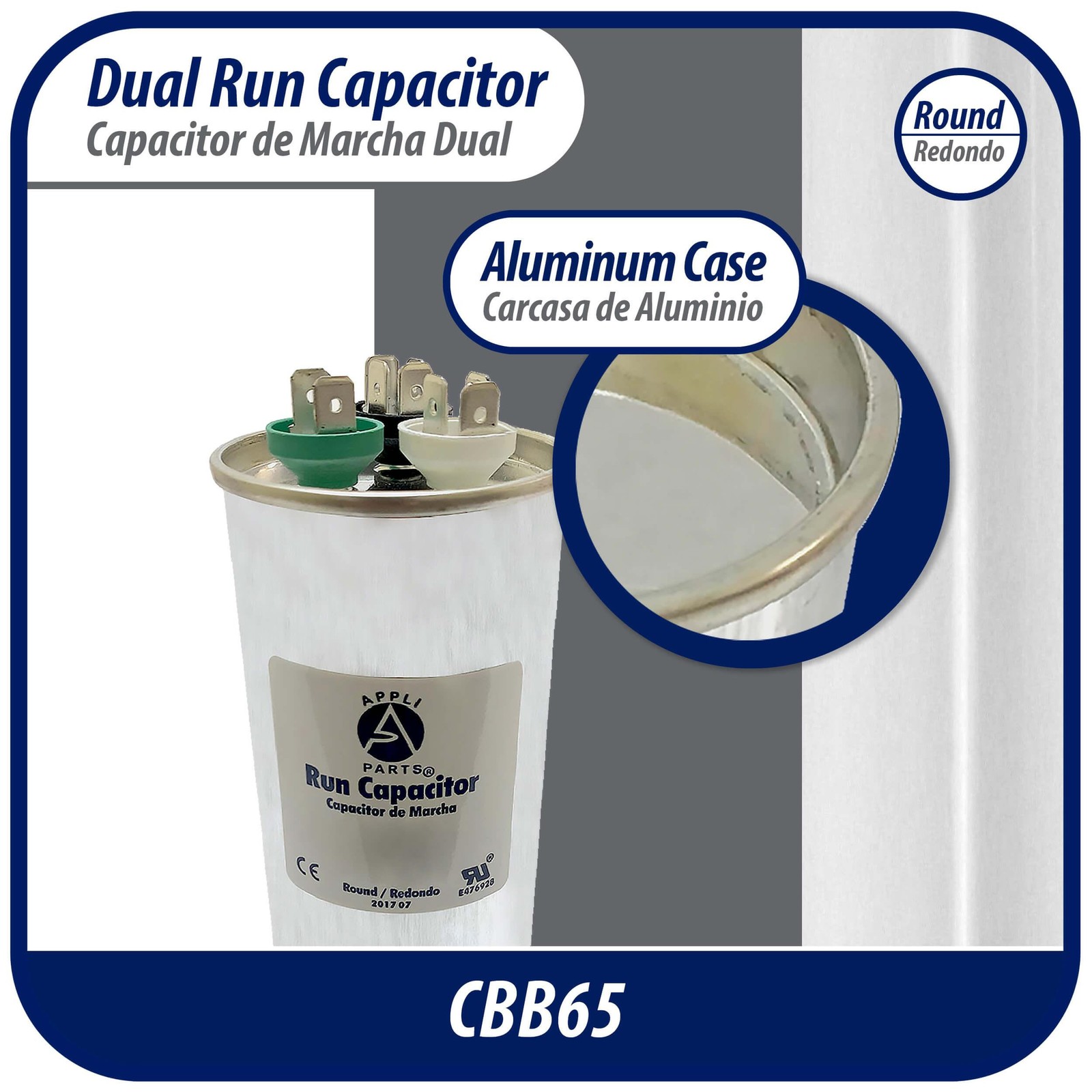 Appli Parts Dual Run Capacitor for ac 45+7.5 Mfd uF (microfarads) 370VAC or 450V