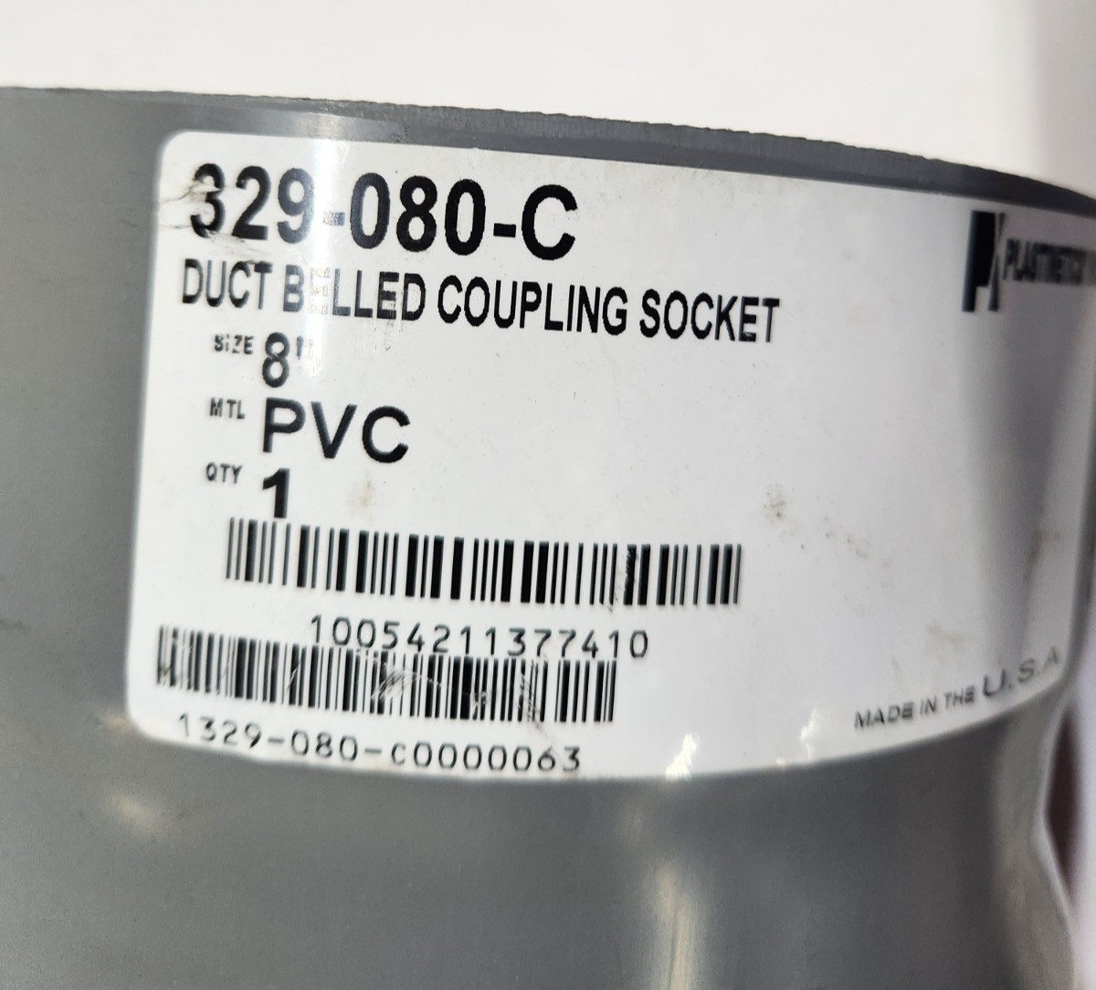 Plastinetics 329-080-C 8″ PVC Exhaust Duct Belled Coupling Socket