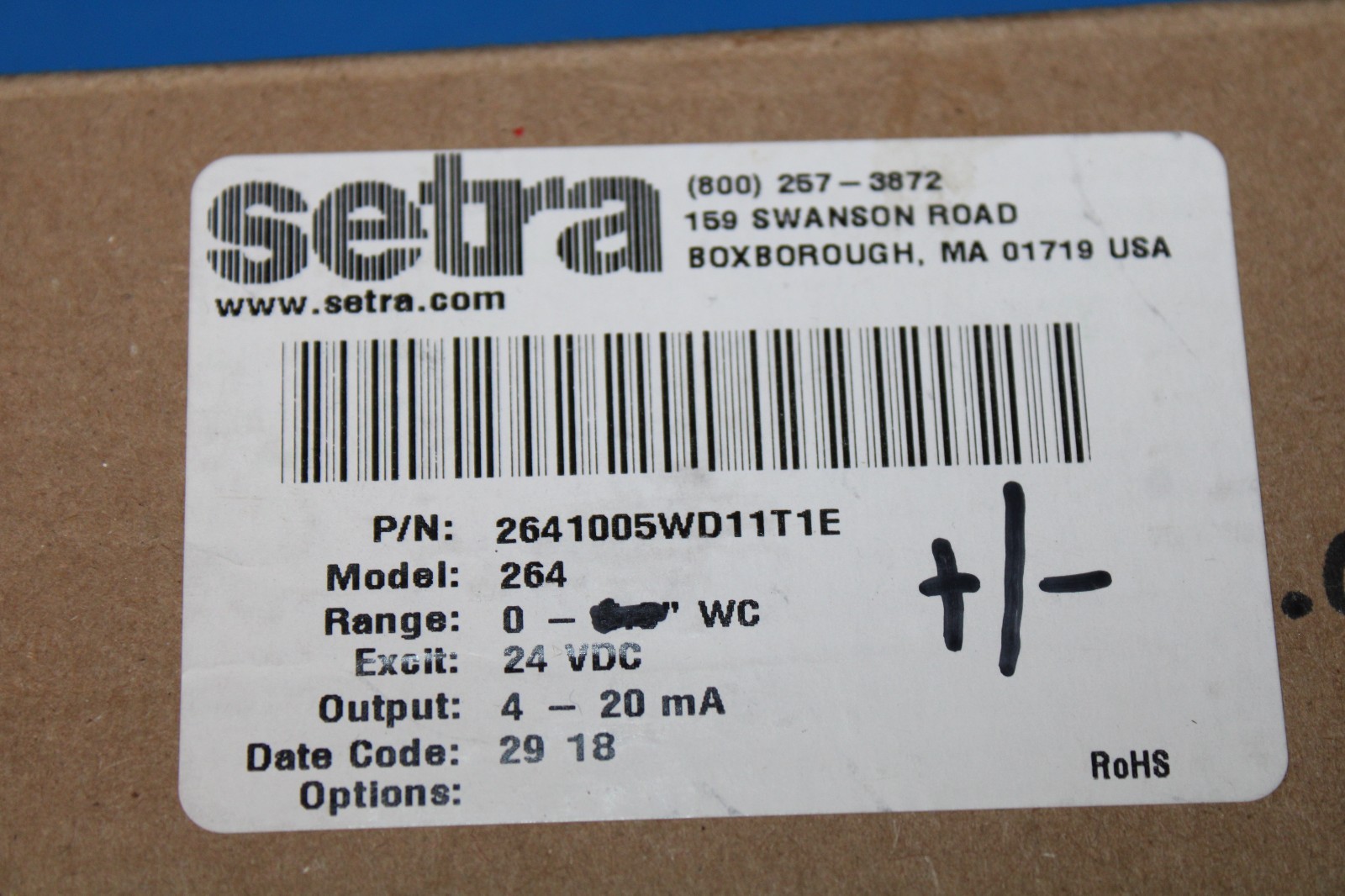 Setra 26410R5WB11T1E 264 Series Differential Pressure Transmitter