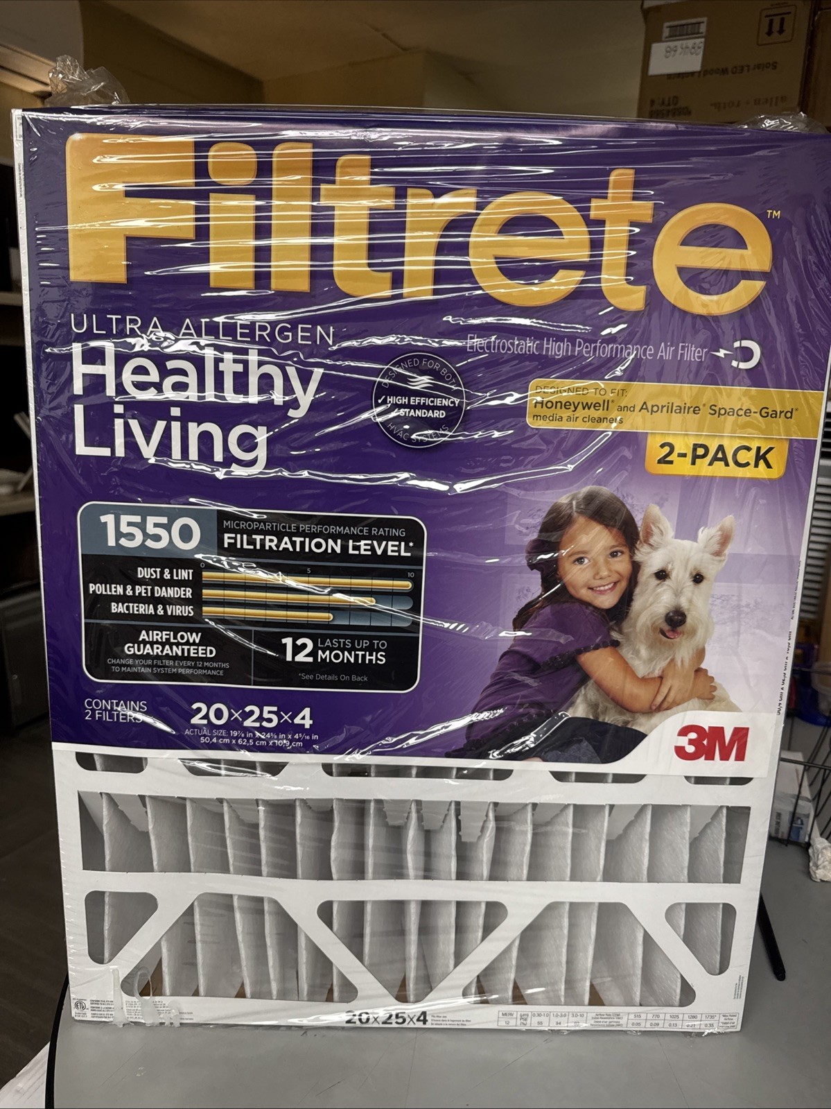2 Pack Filtrete High Performance Air Filter 1550 MPR NDP03-4-2PK-1E 20x25x4in