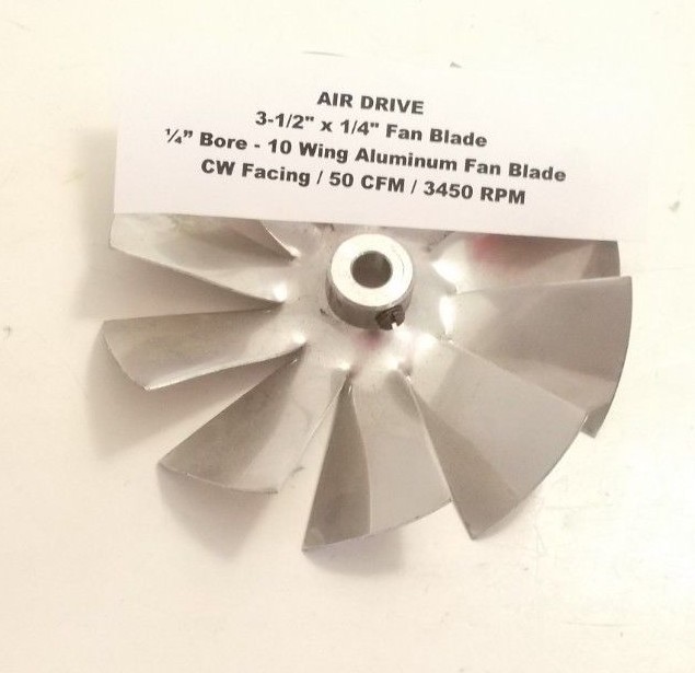 AIR DRIVE 3-1/2″ x 1/4″ Fan Blade – 10 Wing Aluminum Fan Blade – 1/4″ Bore – CW