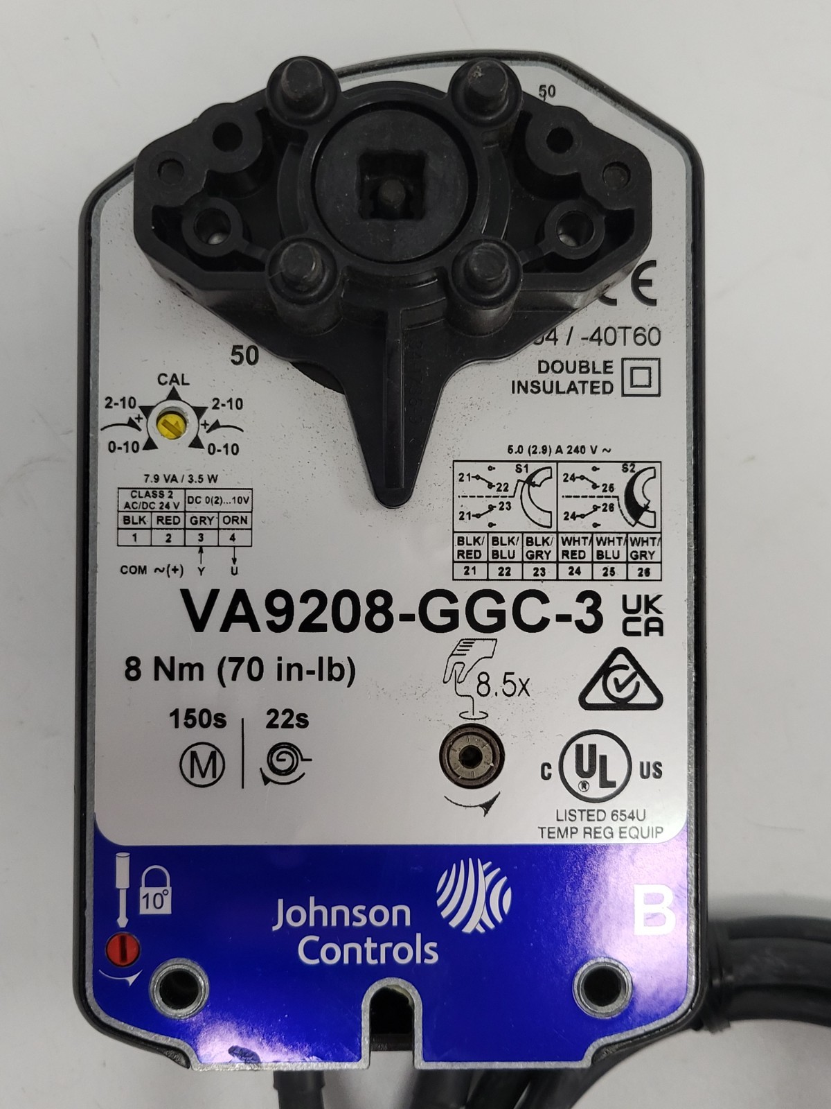 Johnson VA9208-GGC-3 Electric Spring Return Valve Actuator, 24VAC, 70 in-lb