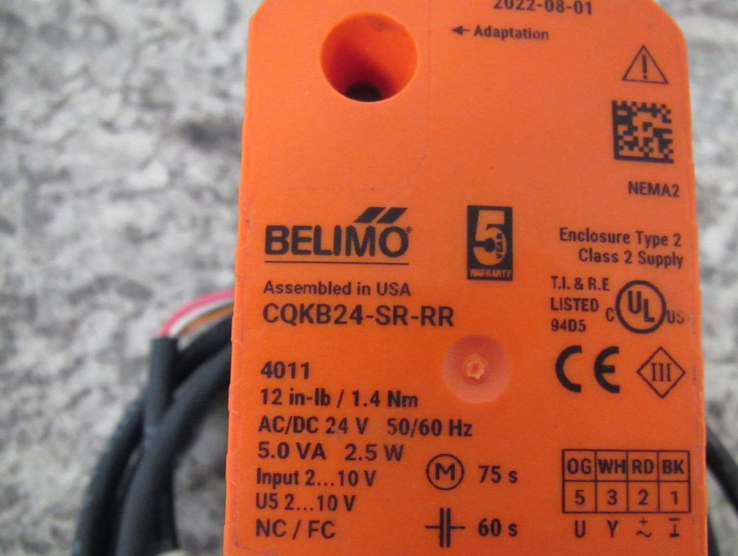 Belimo CQKB24-SR-RR 12in-lb / 1.4Nm AC/DC 24V Zone Valve Actuator Free Shipping