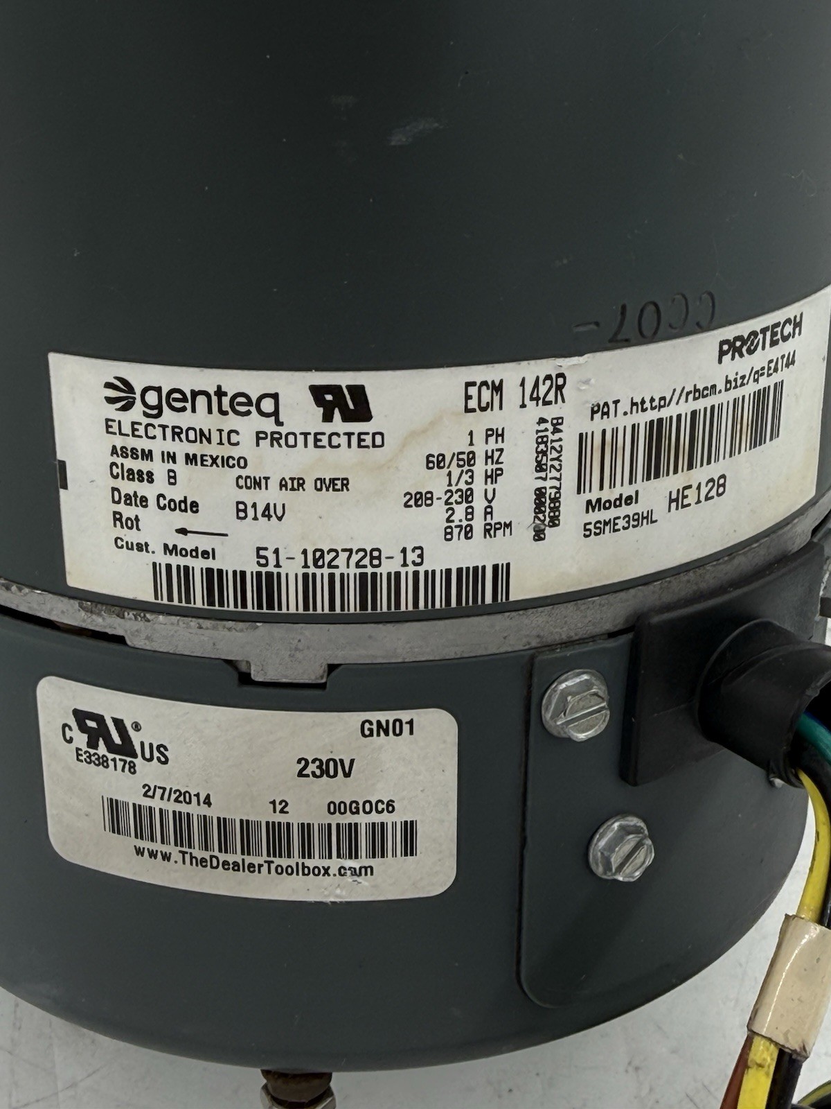 Genteq 1/3HP Condenser Motor 51-102728-13 5SME39HLHE128 870RPM CCWLE Rheem Ruud