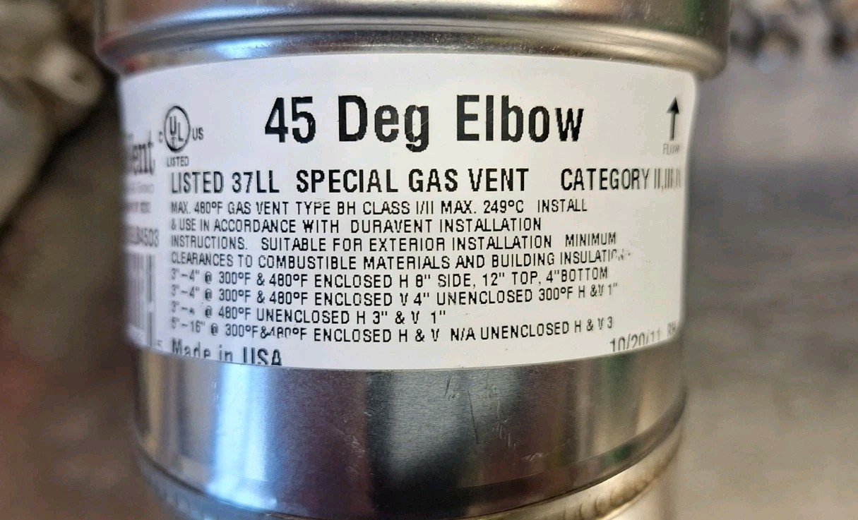 DuraVent FSELB4503 3 in. FasNSeal 45 deg Elbow Special Gas Vent