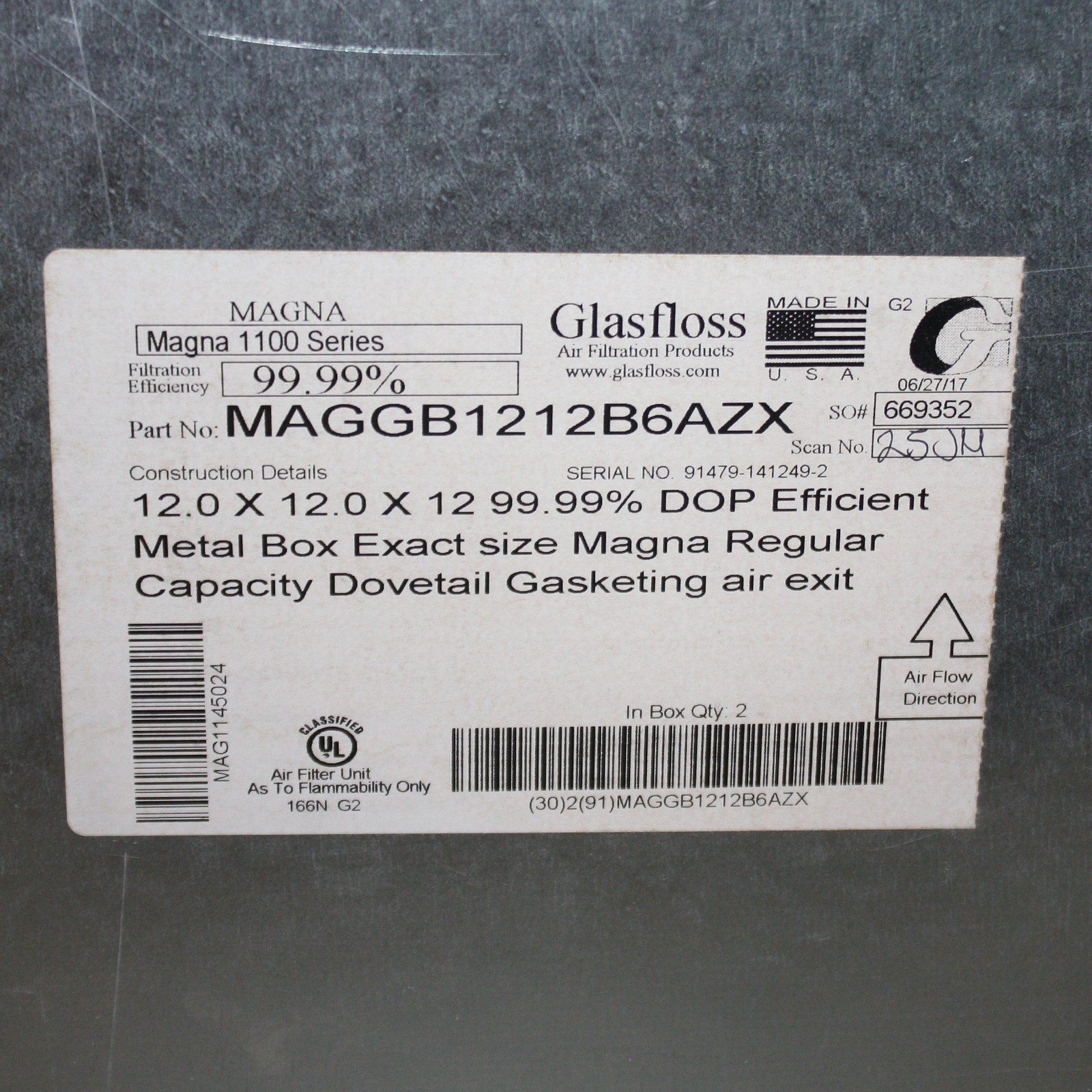 Omnitec Pleated Air Filter OAH1212-40, 12″ x 12″ x 11-1/2″, 0.3 Micron, 300 CFM