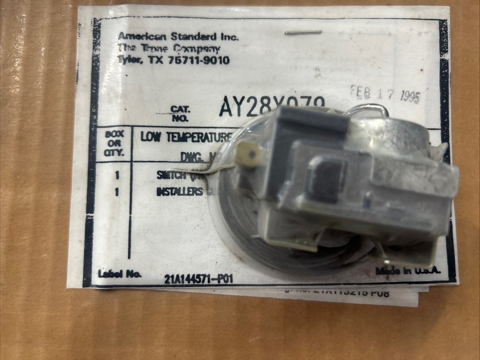 Trane American Standard AY28X079 Low Temp Cooling Defrost Control Kit FREE SHIP