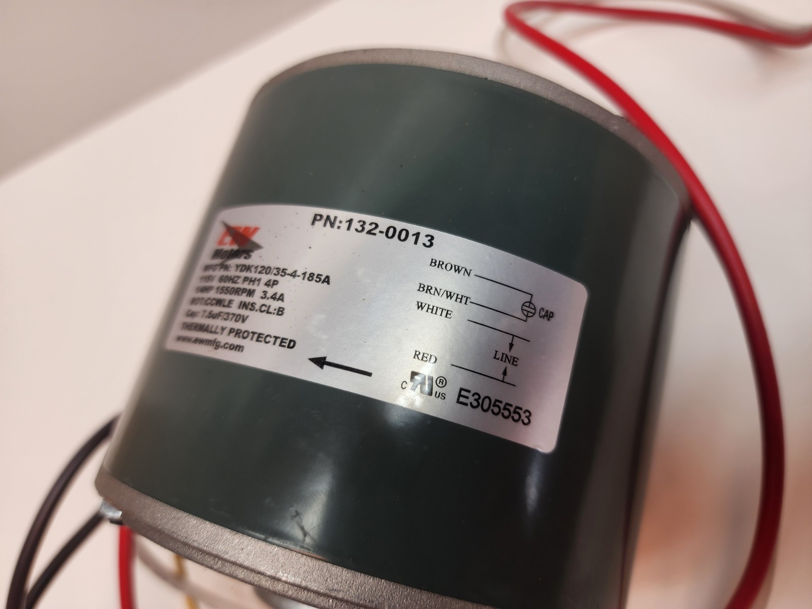 Condenser Fan Motor YDK120/35 1/4HP 115V AC, 1550 RPM, 4P, 3.4A, 42 frame HVAC