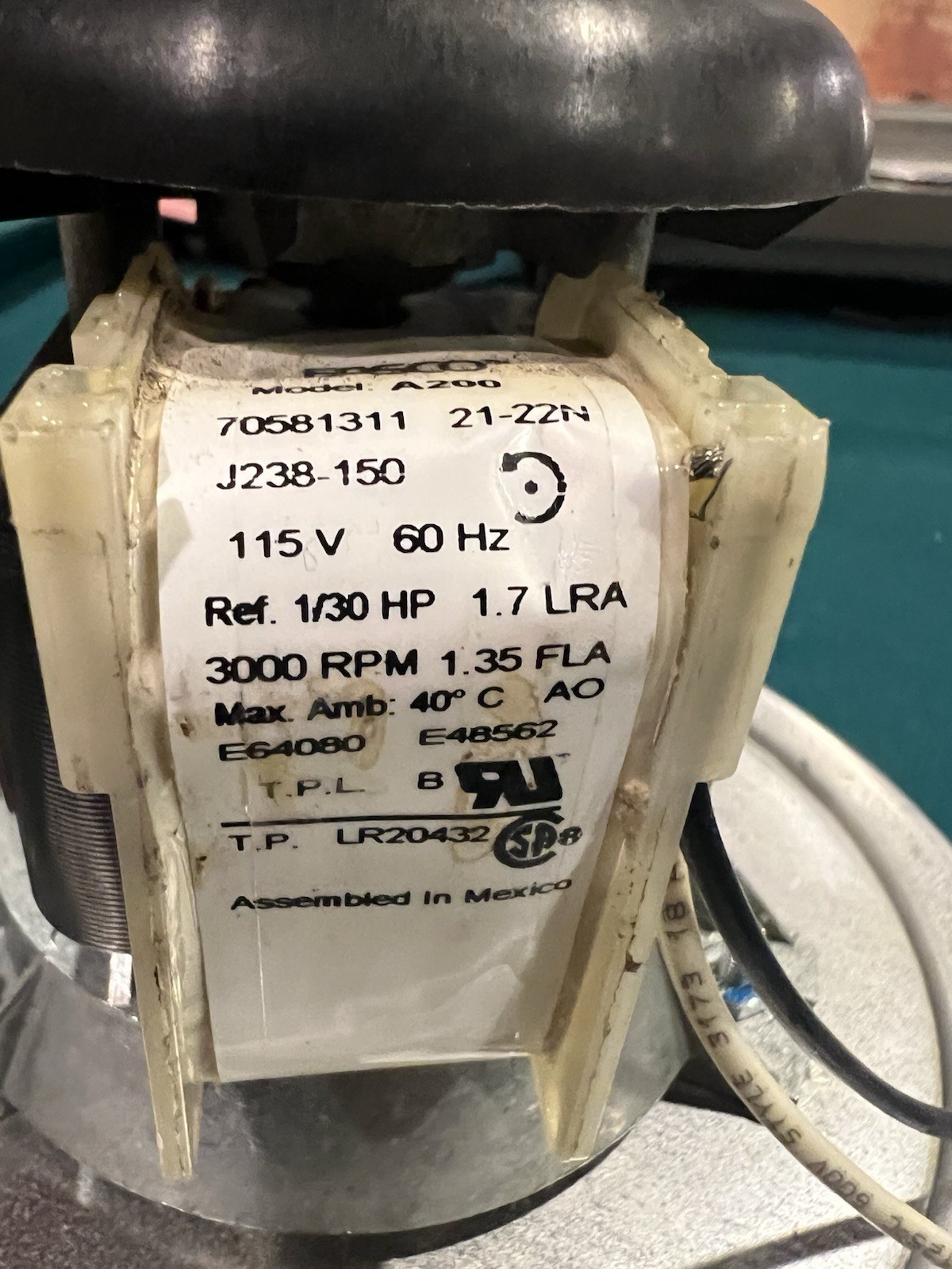 FASCO A200 Draft Inducer Motor Lennox Elite Series Furnace 70581311